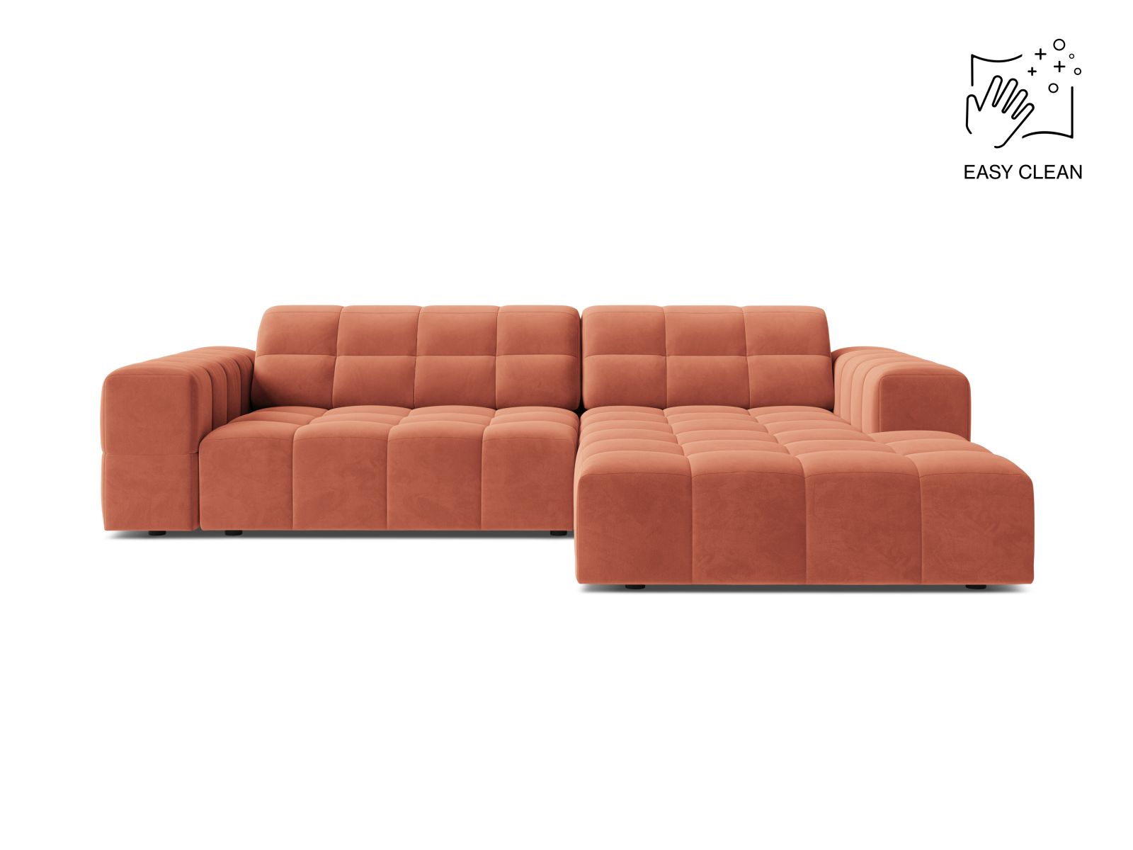 Velvet Right Corner Sofa, "Jennifer", 4 Seats, 234x167x78
