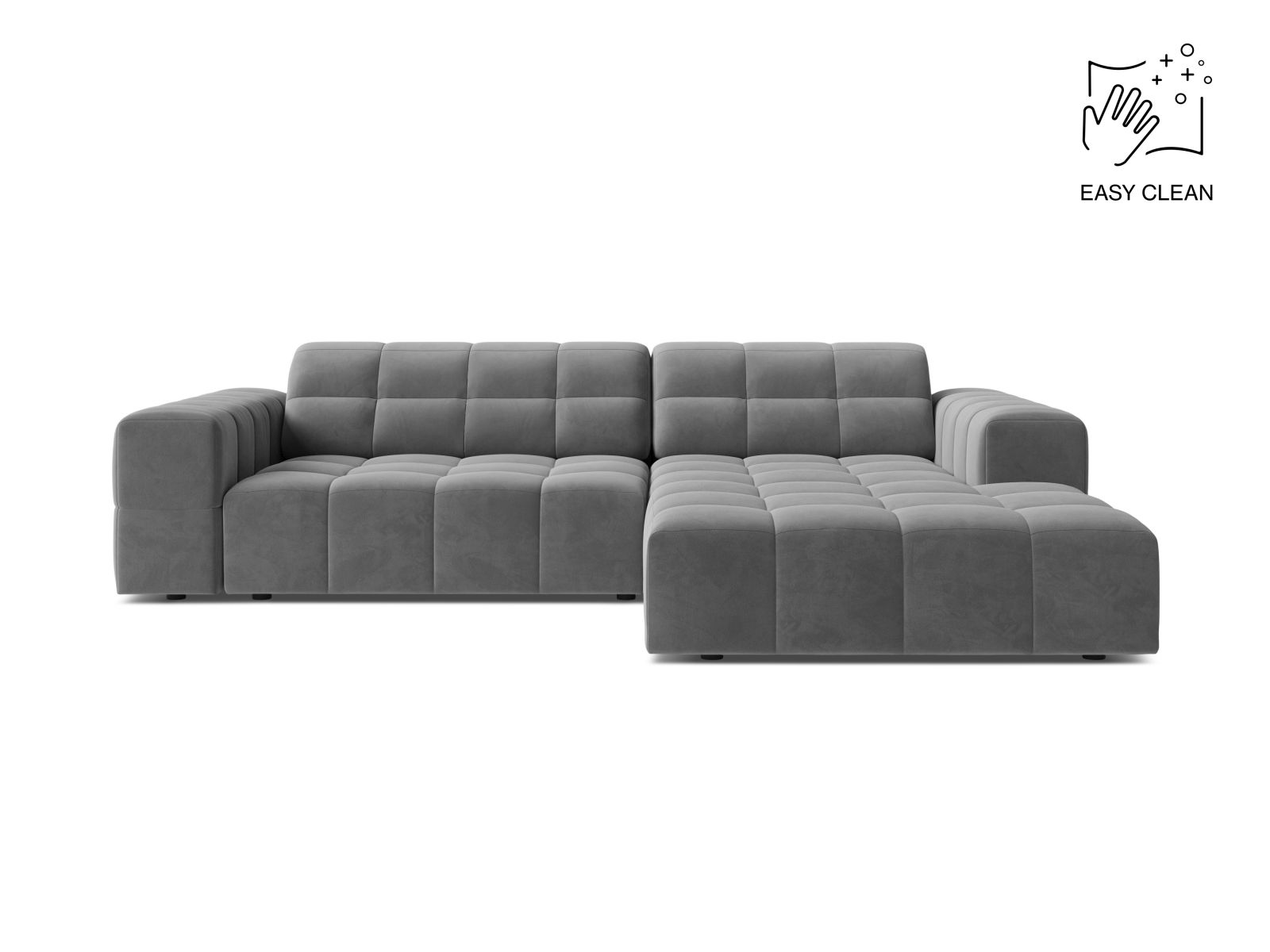 Velvet Right Corner Sofa, "Jennifer", 4 Seats, 234x167x78