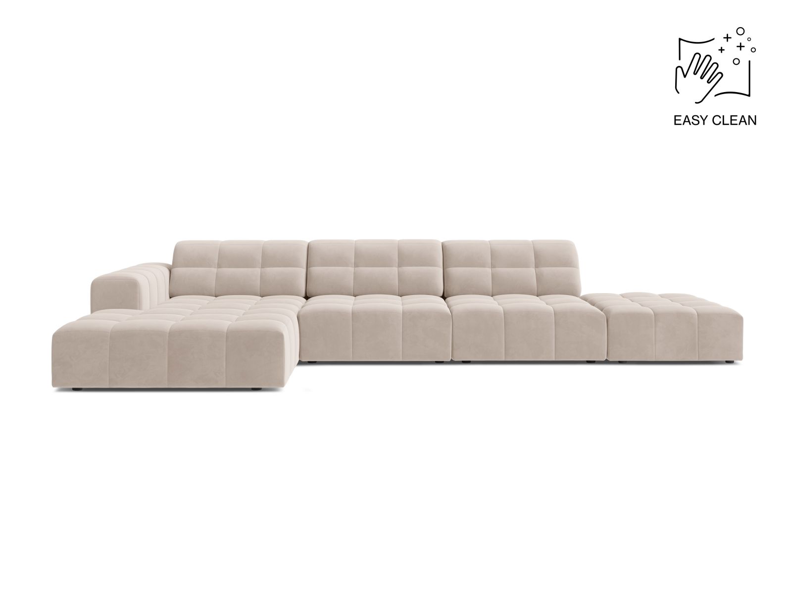 Velvet Left Corner Sofa, "Jennifer", 5 Seats, 348x167x78