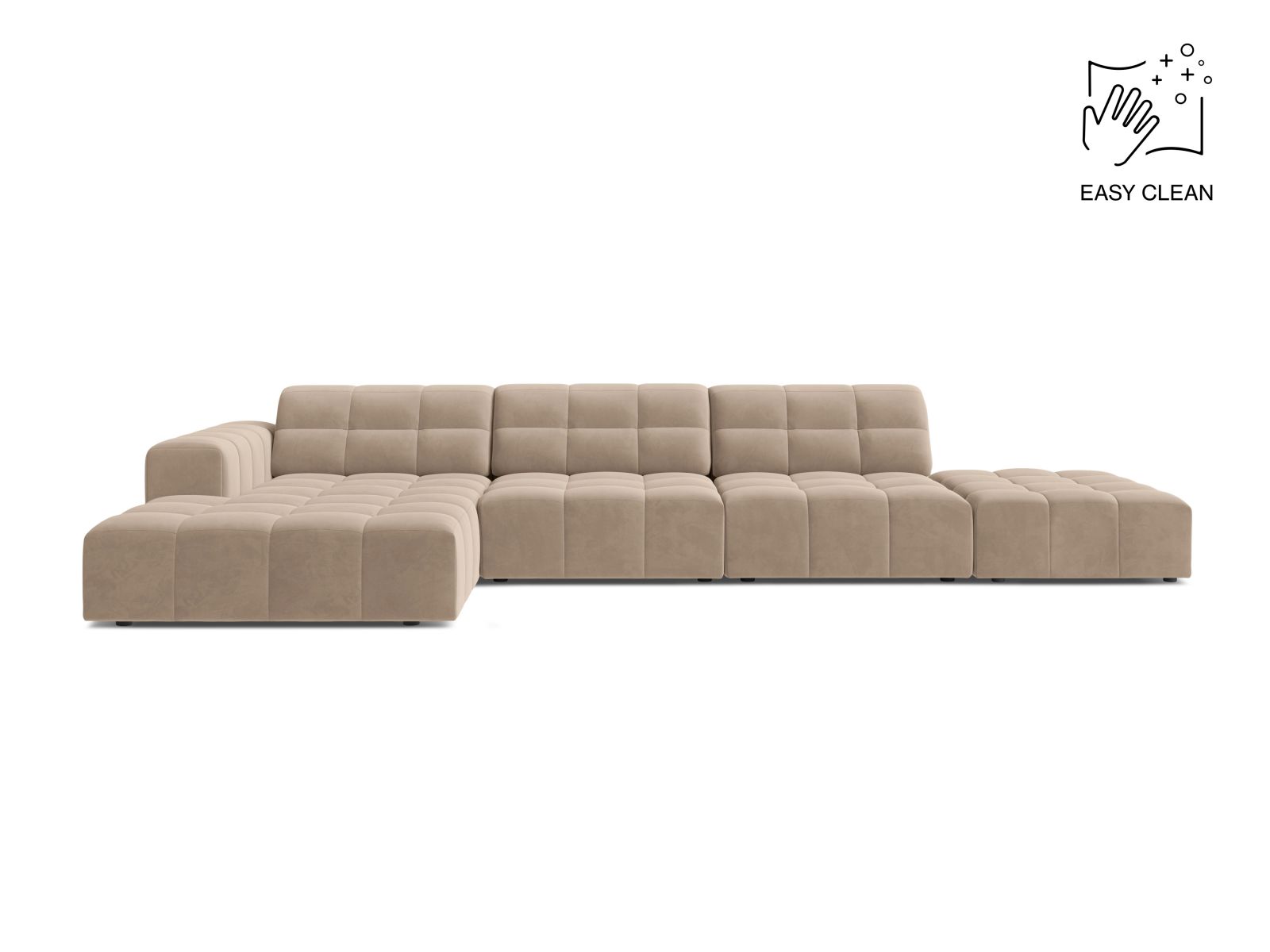 Velvet Left Corner Sofa, "Jennifer", 5 Seats, 348x167x78
