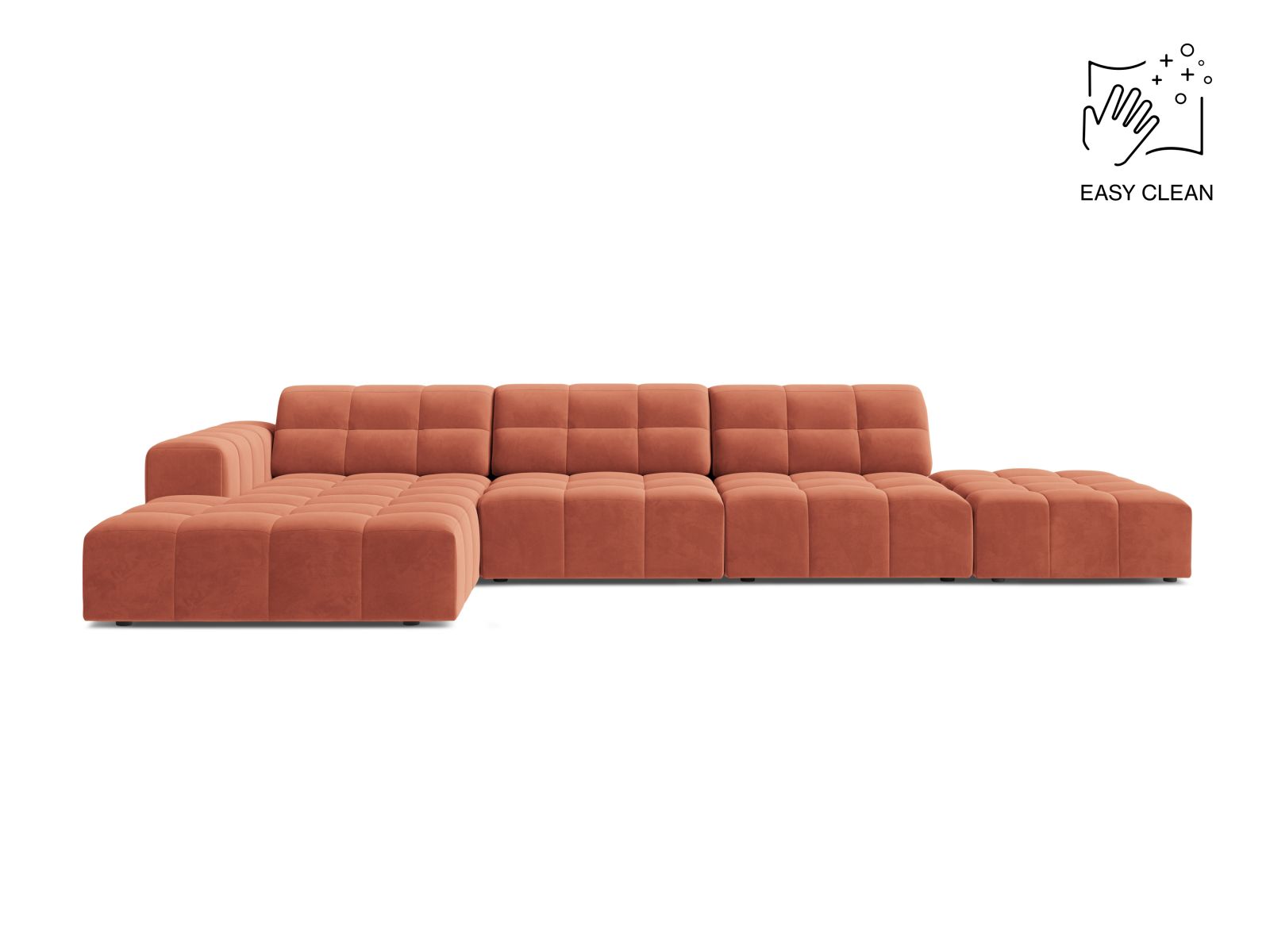 Velvet Left Corner Sofa, "Jennifer", 5 Seats, 348x167x78