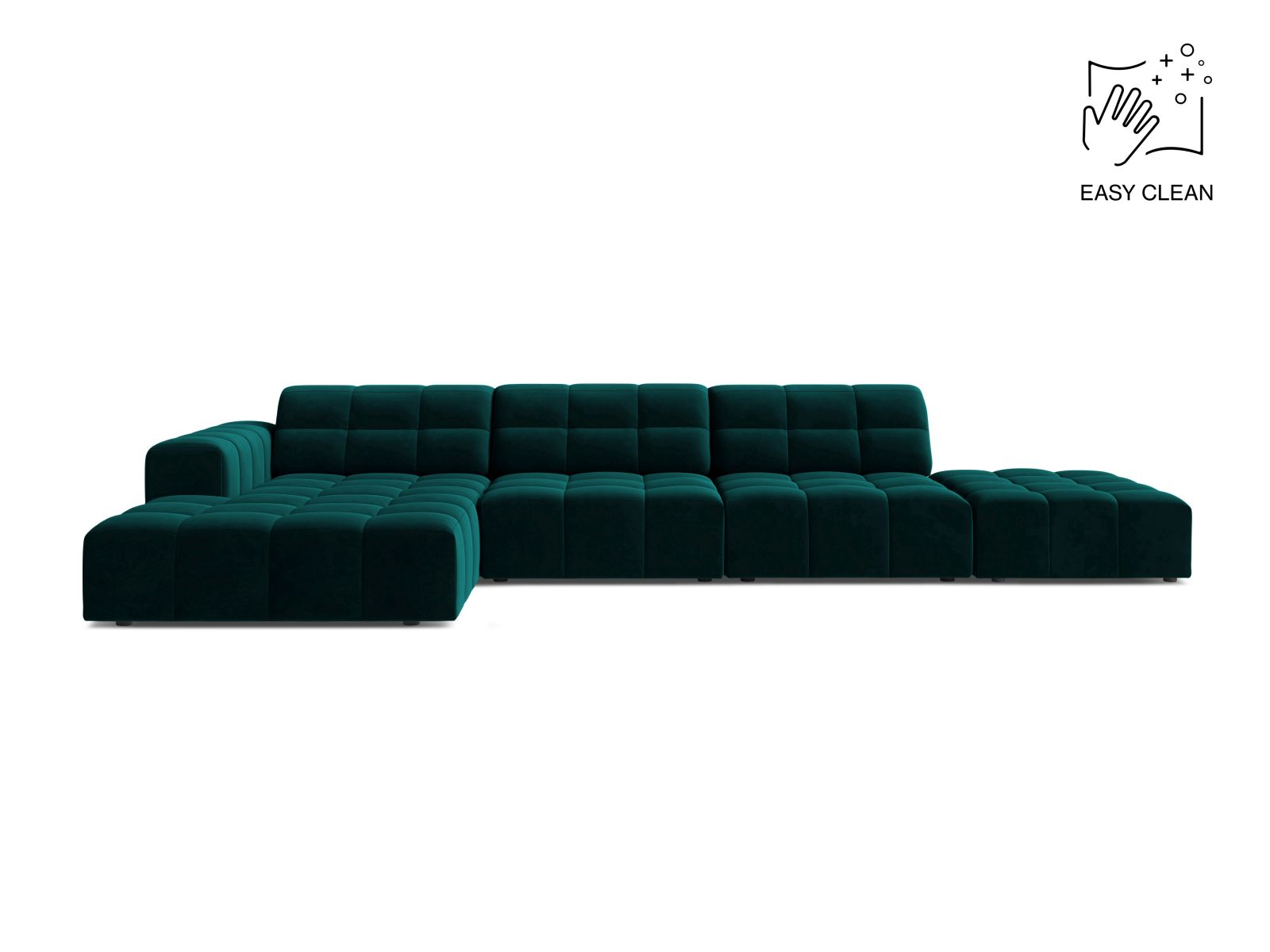 Velvet Left Corner Sofa, "Jennifer", 5 Seats, 348x167x78