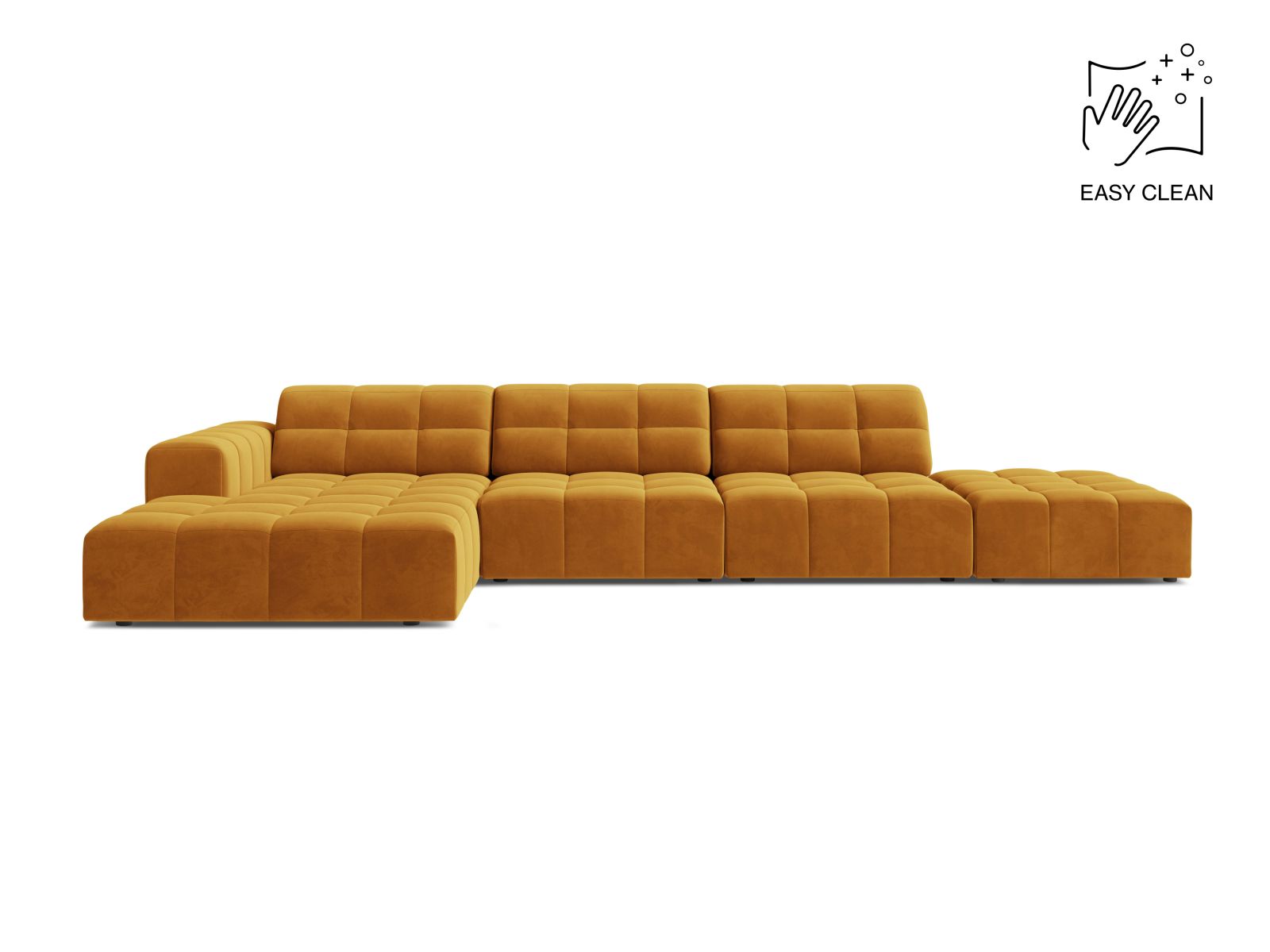 Velvet Left Corner Sofa, "Jennifer", 5 Seats, 348x167x78