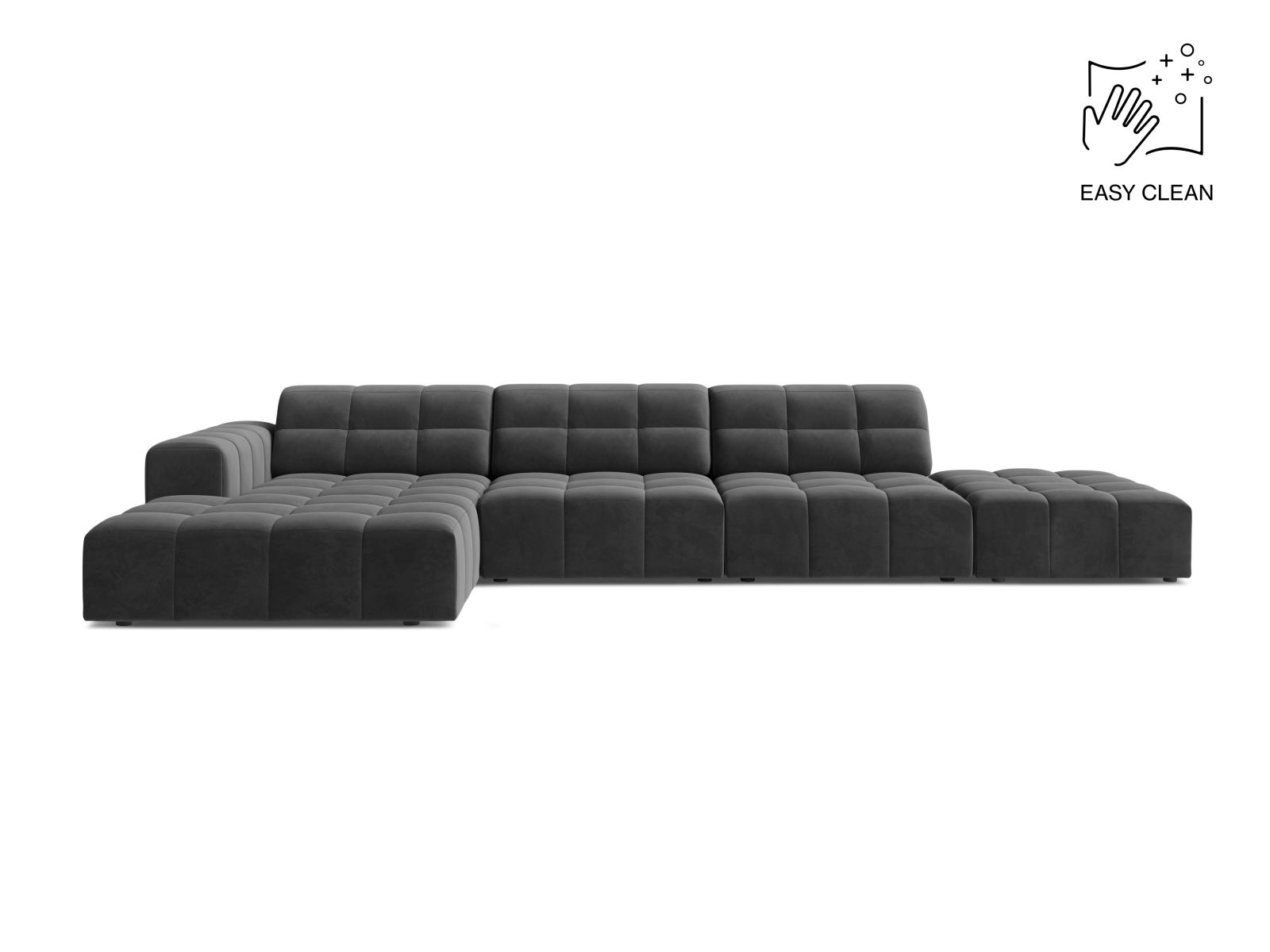 Velvet Left Corner Sofa, "Jennifer", 5 Seats, 348x167x78