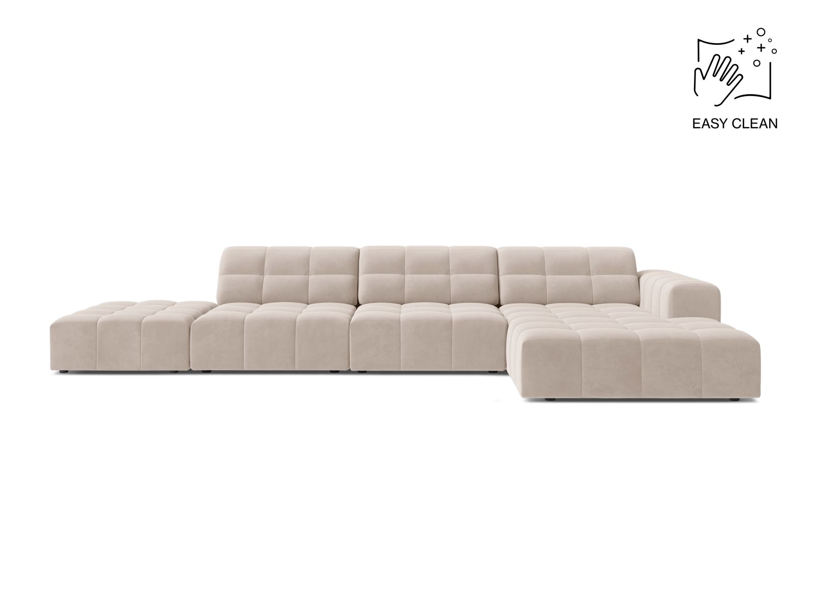 Velvet Right Corner Sofa, "Jennifer", 5 Seats, 348x167x78