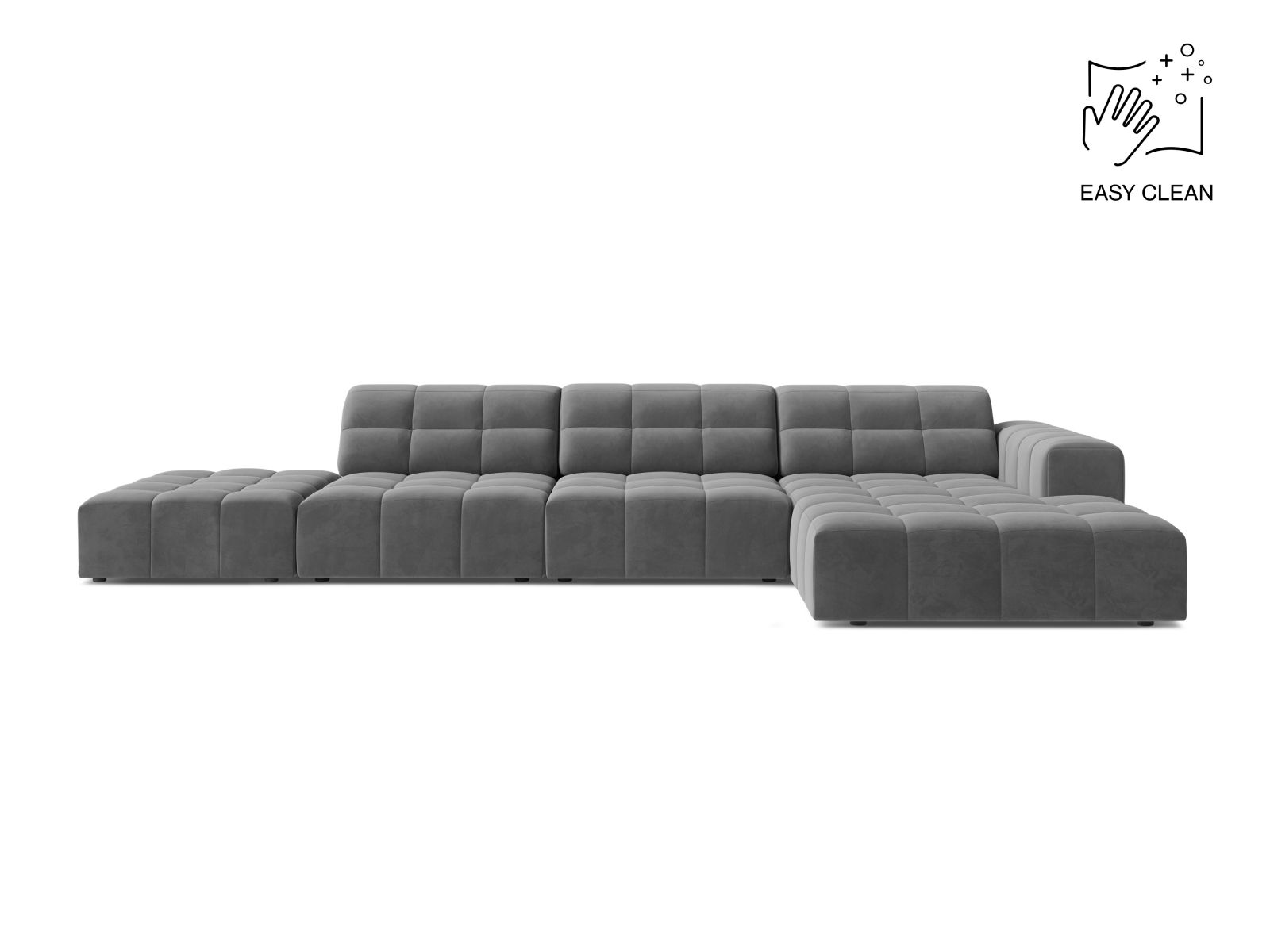 Velvet Right Corner Sofa, "Jennifer", 5 Seats, 348x167x78