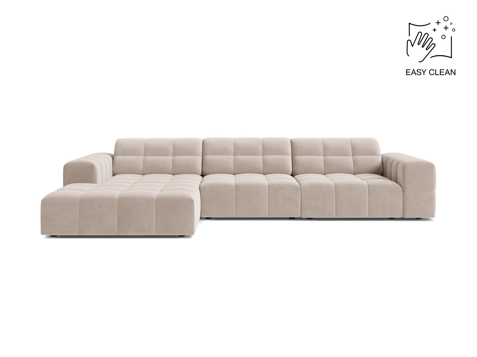 Velvet Left Corner Sofa, "Jennifer", 4 Seats, 294x167x78
