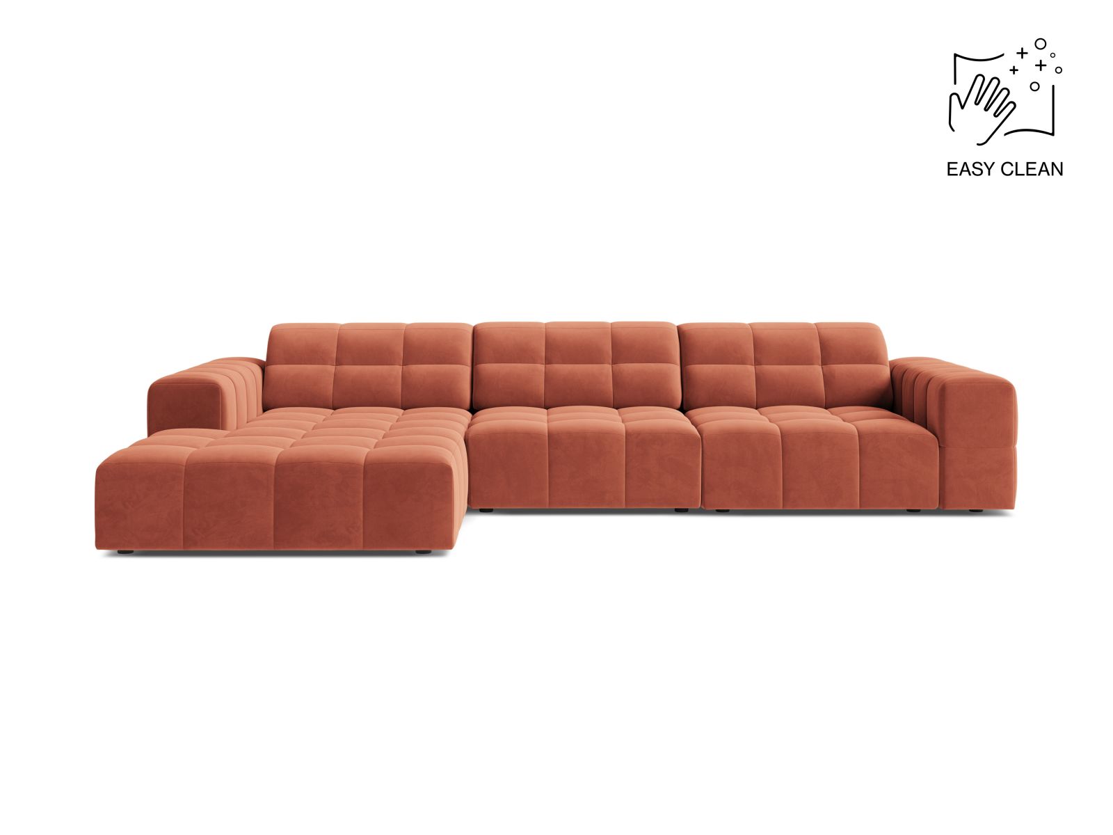 Velvet Left Corner Sofa, "Jennifer", 4 Seats, 294x167x78