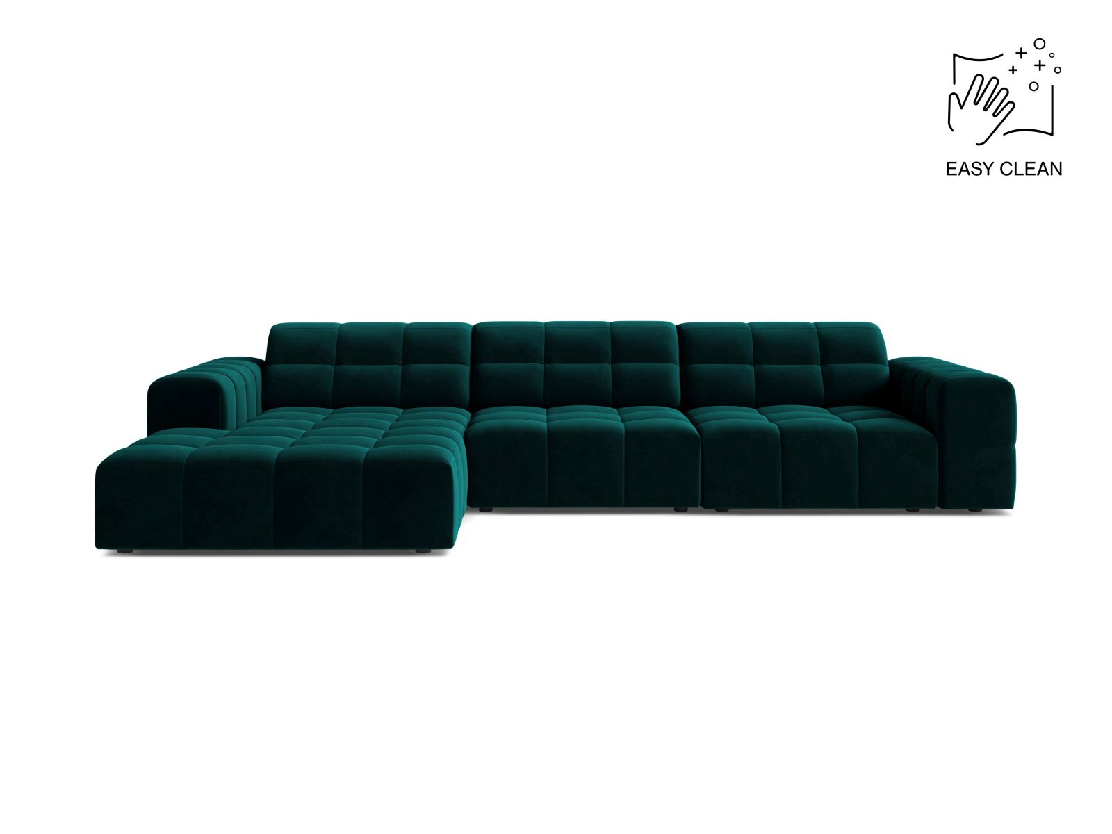 Velvet Left Corner Sofa, "Jennifer", 4 Seats, 294x167x78