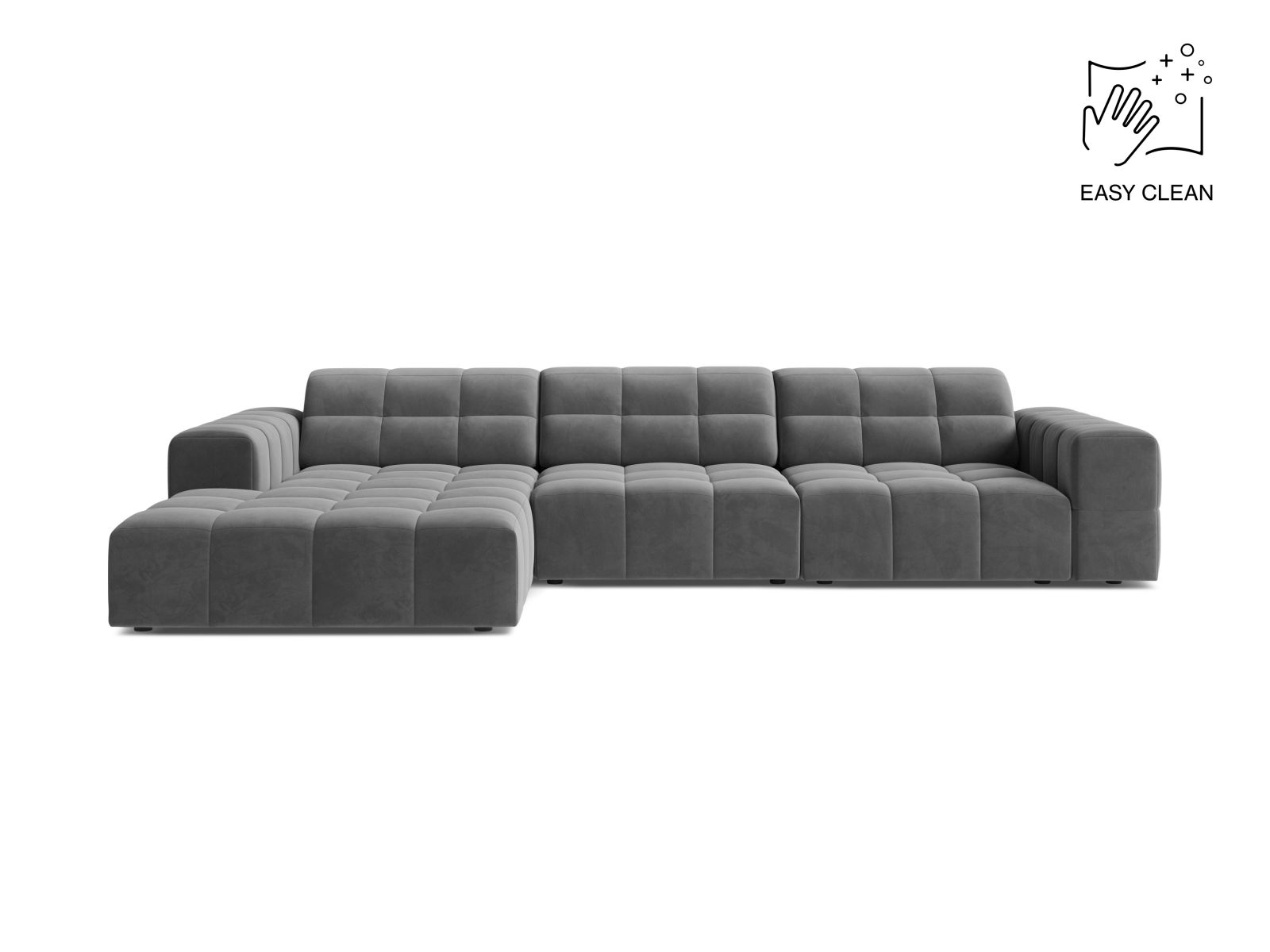 Velvet Left Corner Sofa, "Jennifer", 4 Seats, 294x167x78