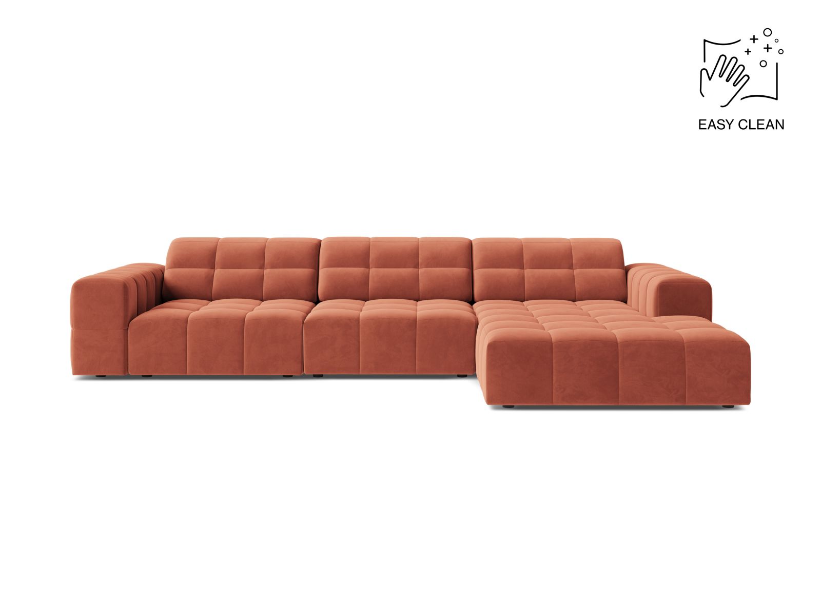 Velvet Right Corner Sofa, "Jennifer", 4 Seats, 294x167x78