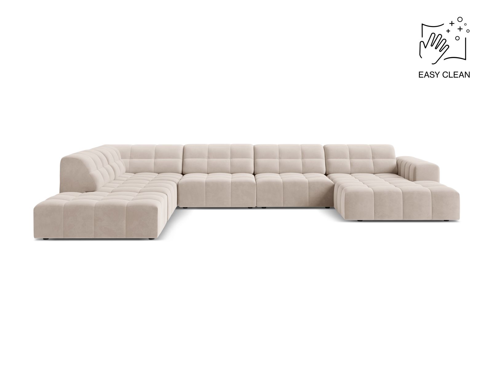 Velvet Panoramic Left Corner Sofa, "Jennifer", 7 Seats, 375x263x78