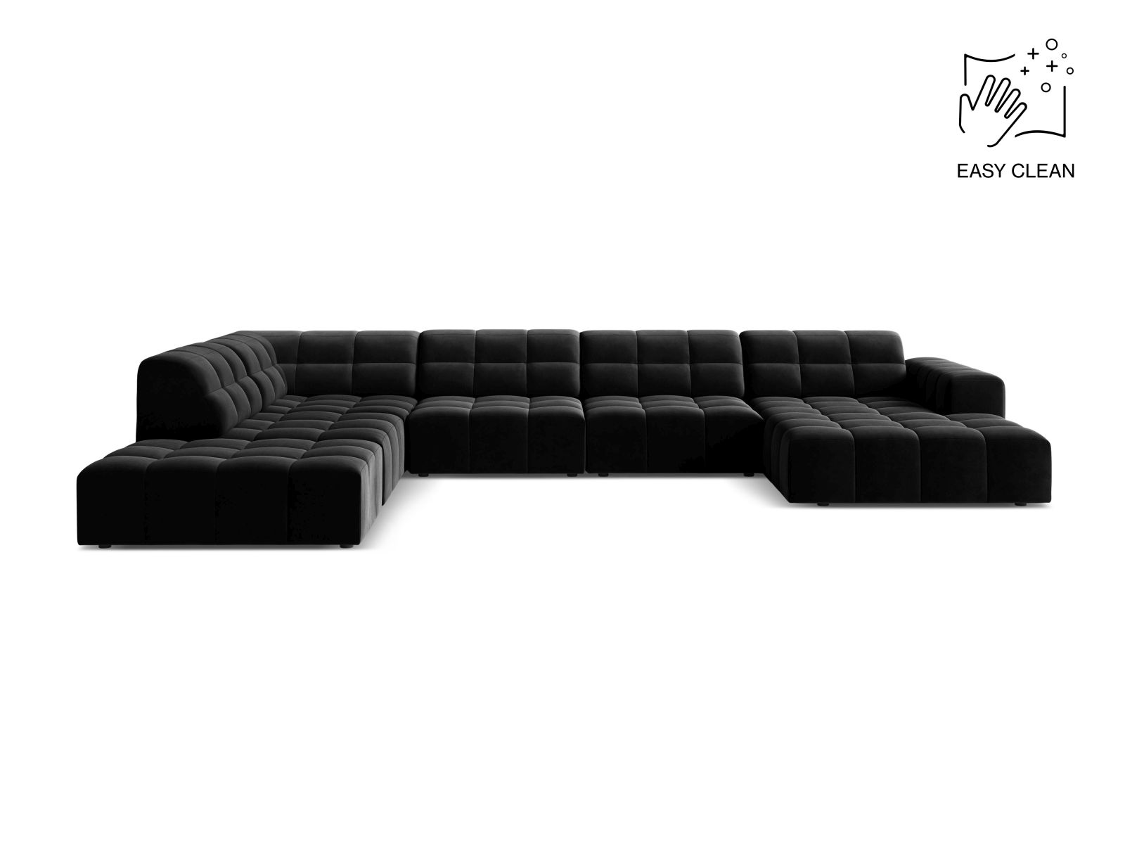 Velvet Panoramic Left Corner Sofa, "Jennifer", 7 Seats, 375x263x78
