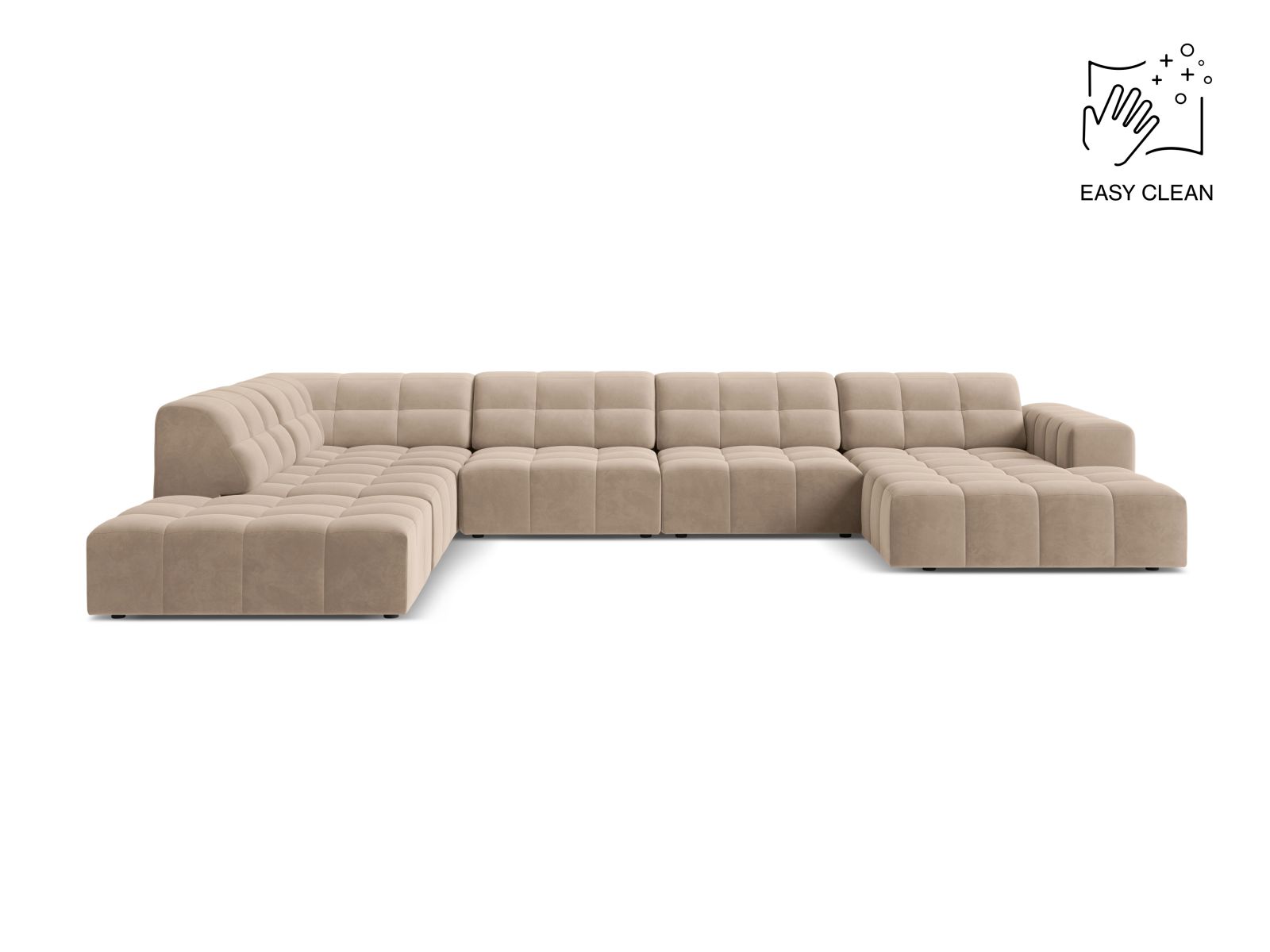 Velvet Panoramic Left Corner Sofa, "Jennifer", 7 Seats, 375x263x78