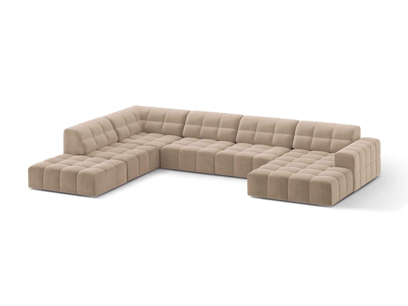 Velvet Panoramic Left Corner Sofa, "Jennifer", 7 Seats, 375x263x78