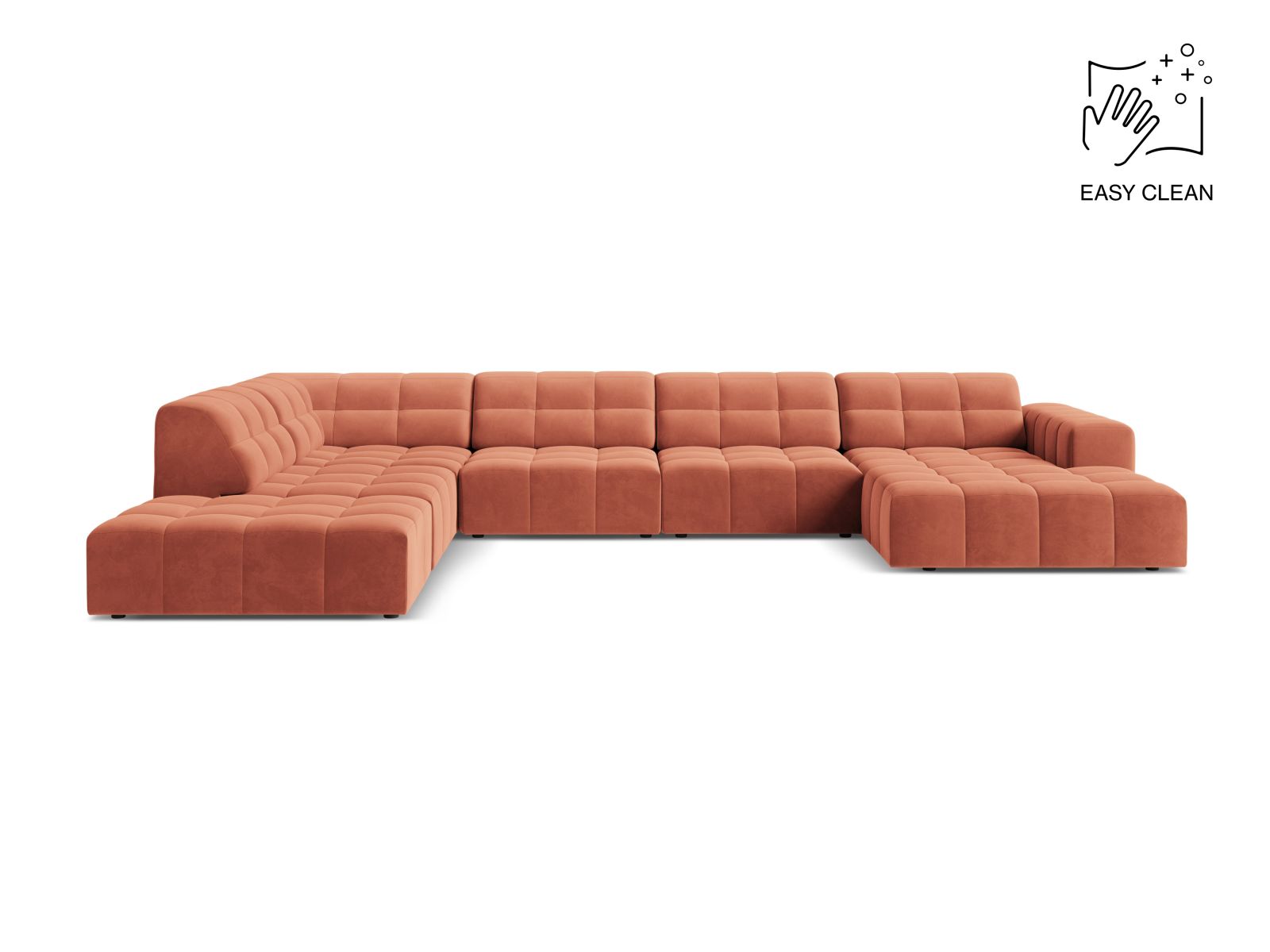 Velvet Panoramic Left Corner Sofa, "Jennifer", 7 Seats, 375x263x78