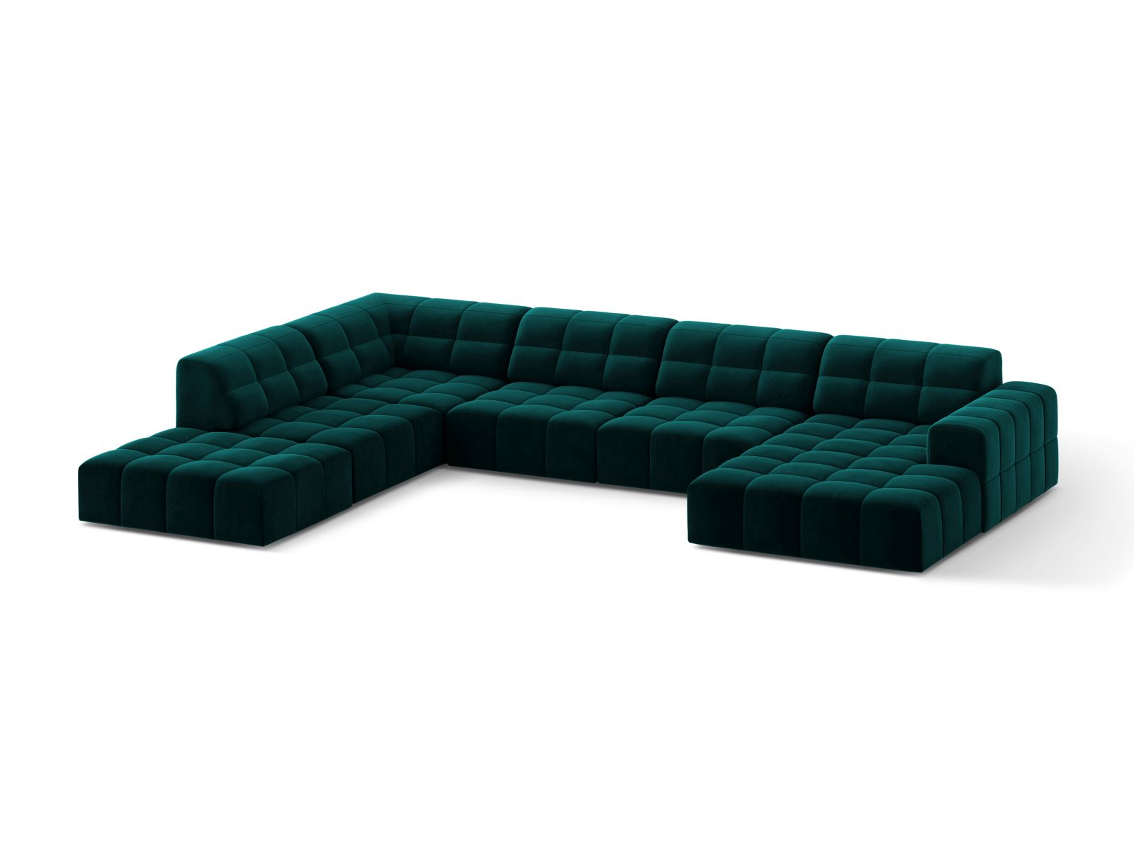 Velvet Panoramic Left Corner Sofa, "Jennifer", 7 Seats, 375x263x78