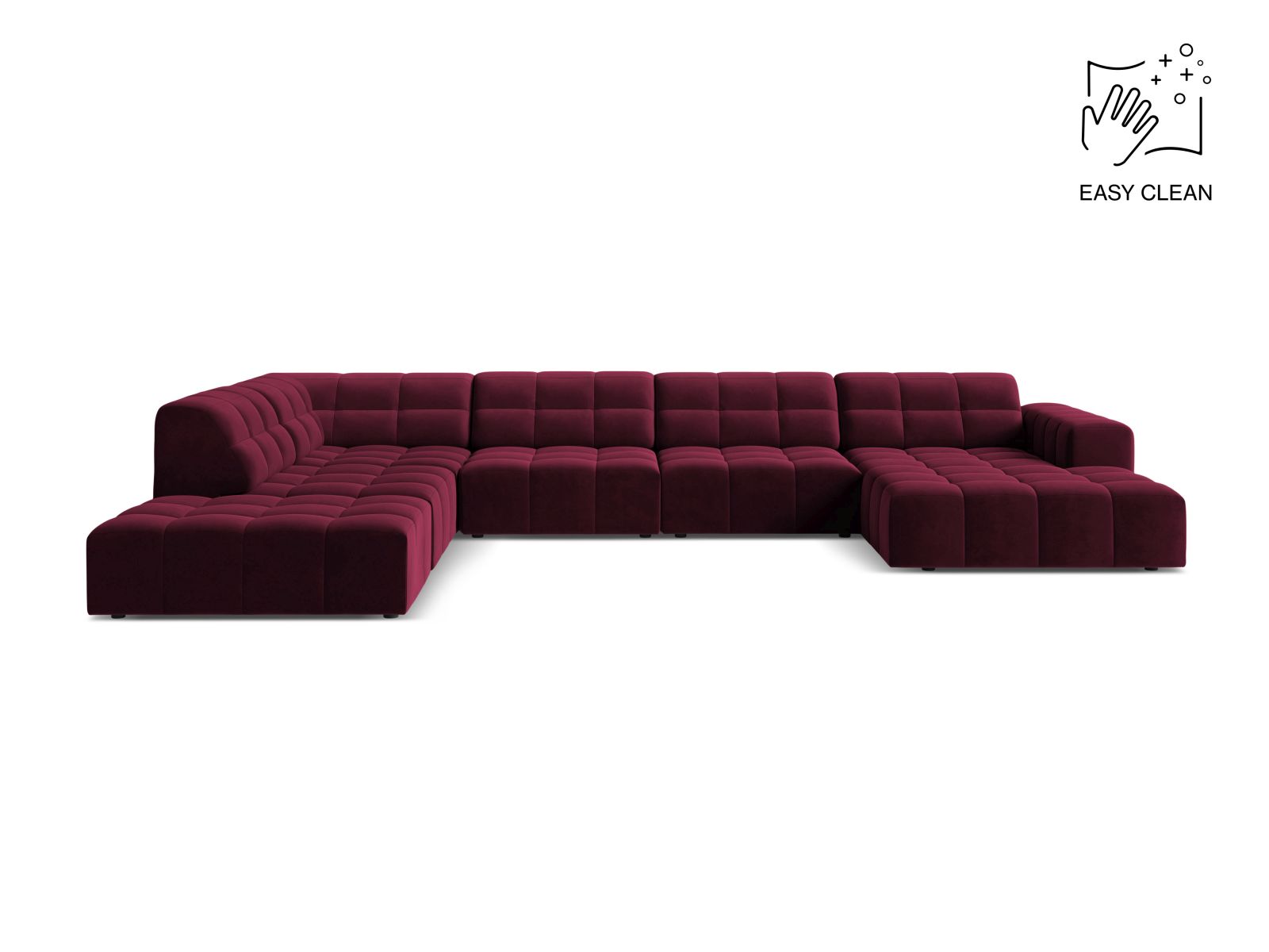 Velvet Panoramic Left Corner Sofa, "Jennifer", 7 Seats, 375x263x78