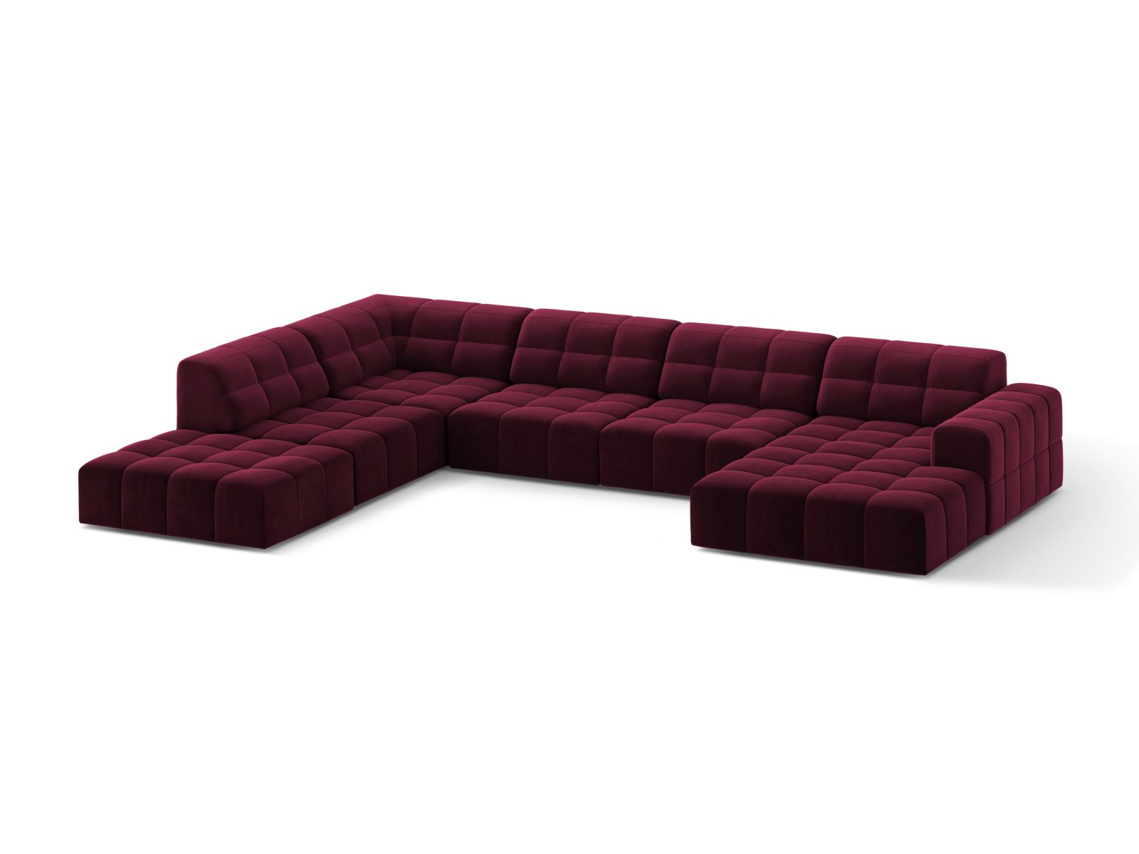 Velvet Panoramic Left Corner Sofa, "Jennifer", 7 Seats, 375x263x78