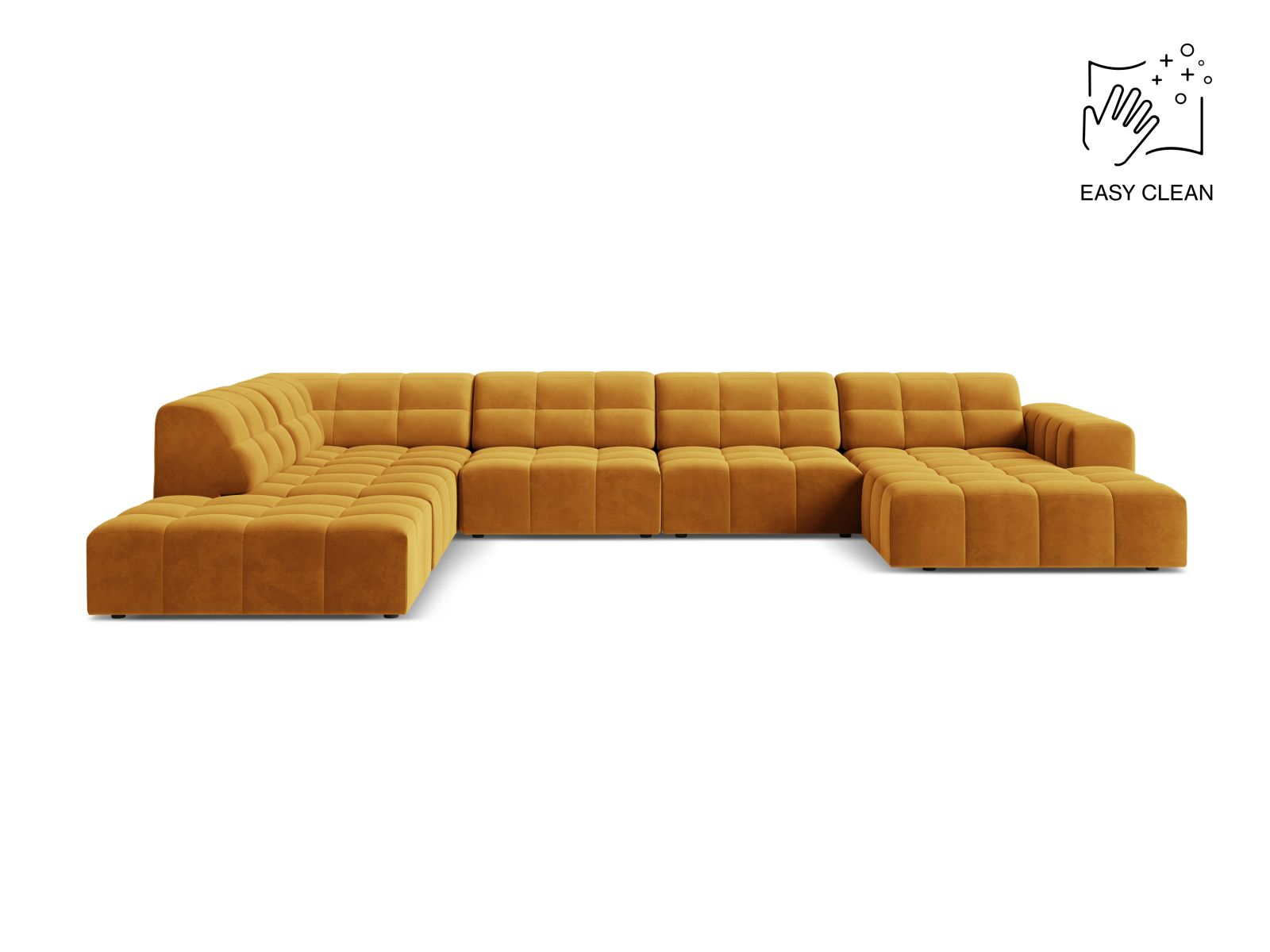Velvet Panoramic Left Corner Sofa, "Jennifer", 7 Seats, 375x263x78