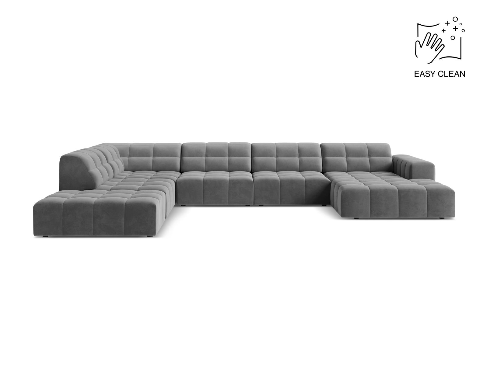Velvet Panoramic Left Corner Sofa, "Jennifer", 7 Seats, 375x263x78