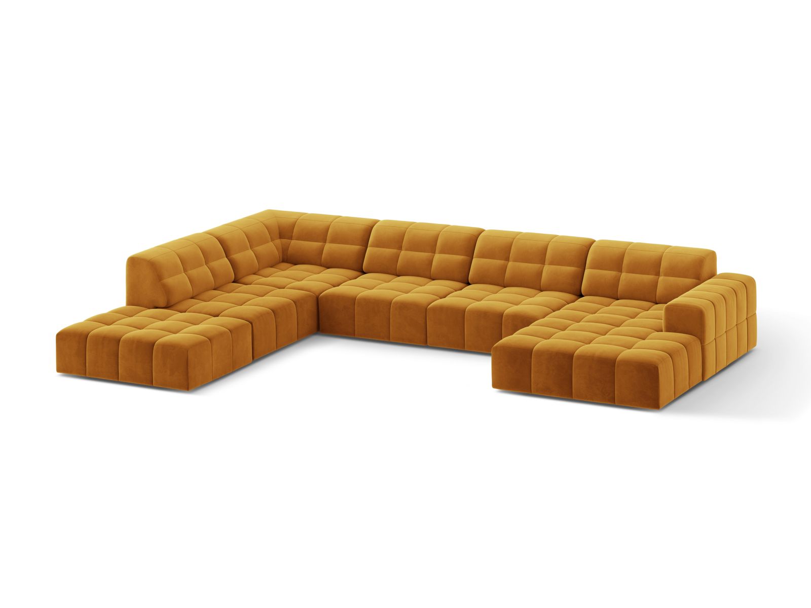 Velvet Panoramic Left Corner Sofa, "Jennifer", 7 Seats, 375x263x78