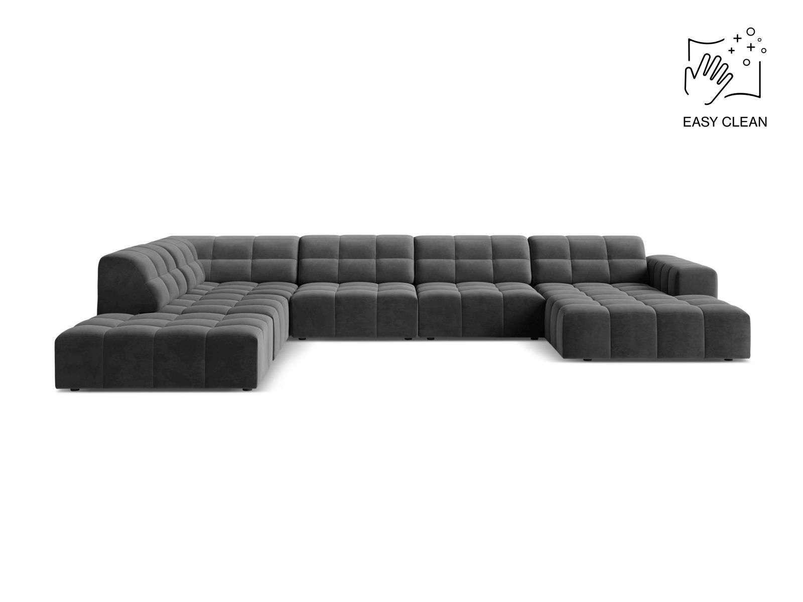 Velvet Panoramic Left Corner Sofa, "Jennifer", 7 Seats, 375x263x78