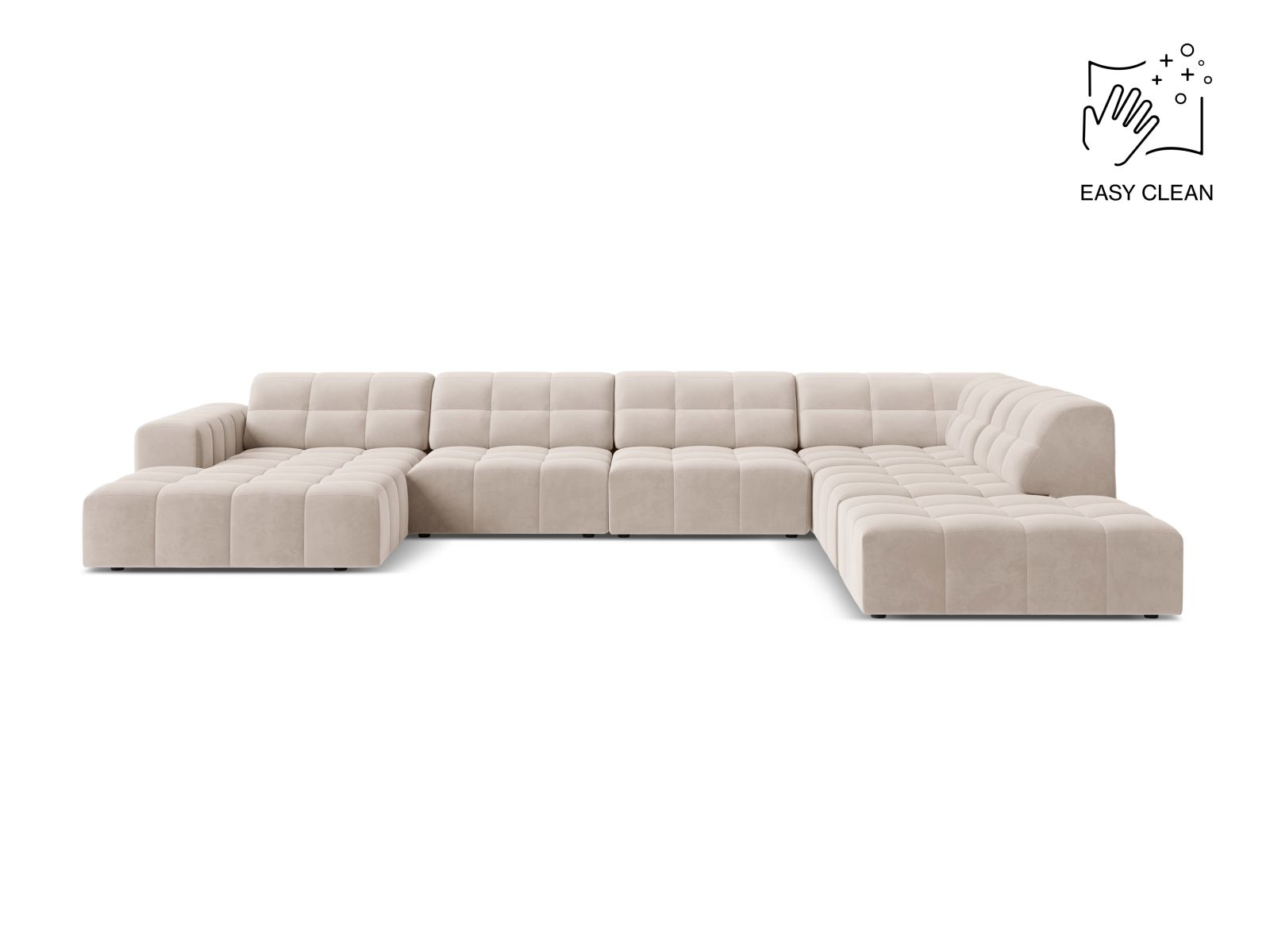 Velvet Panoramic Right Corner Sofa, "Jennifer", 7 Seats, 375x263x78