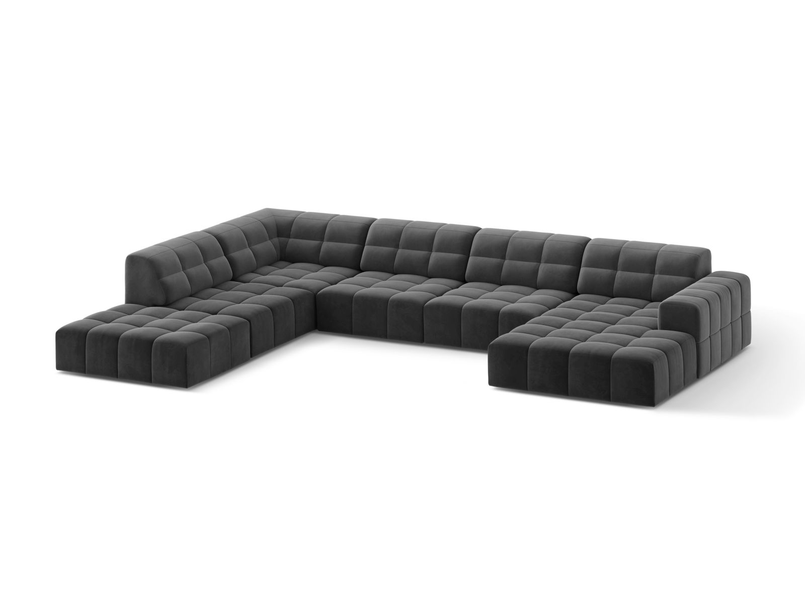 Velvet Panoramic Left Corner Sofa, "Jennifer", 7 Seats, 375x263x78