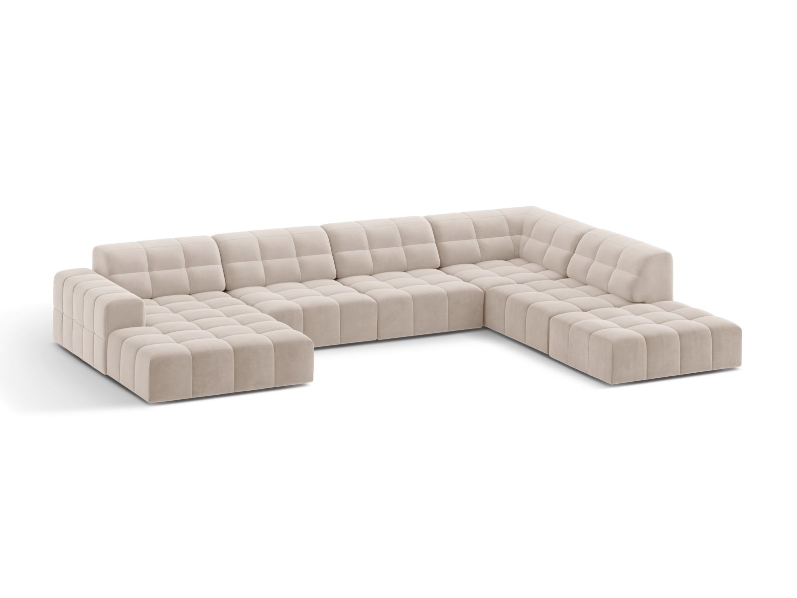 Velvet Panoramic Right Corner Sofa, "Jennifer", 7 Seats, 375x263x78