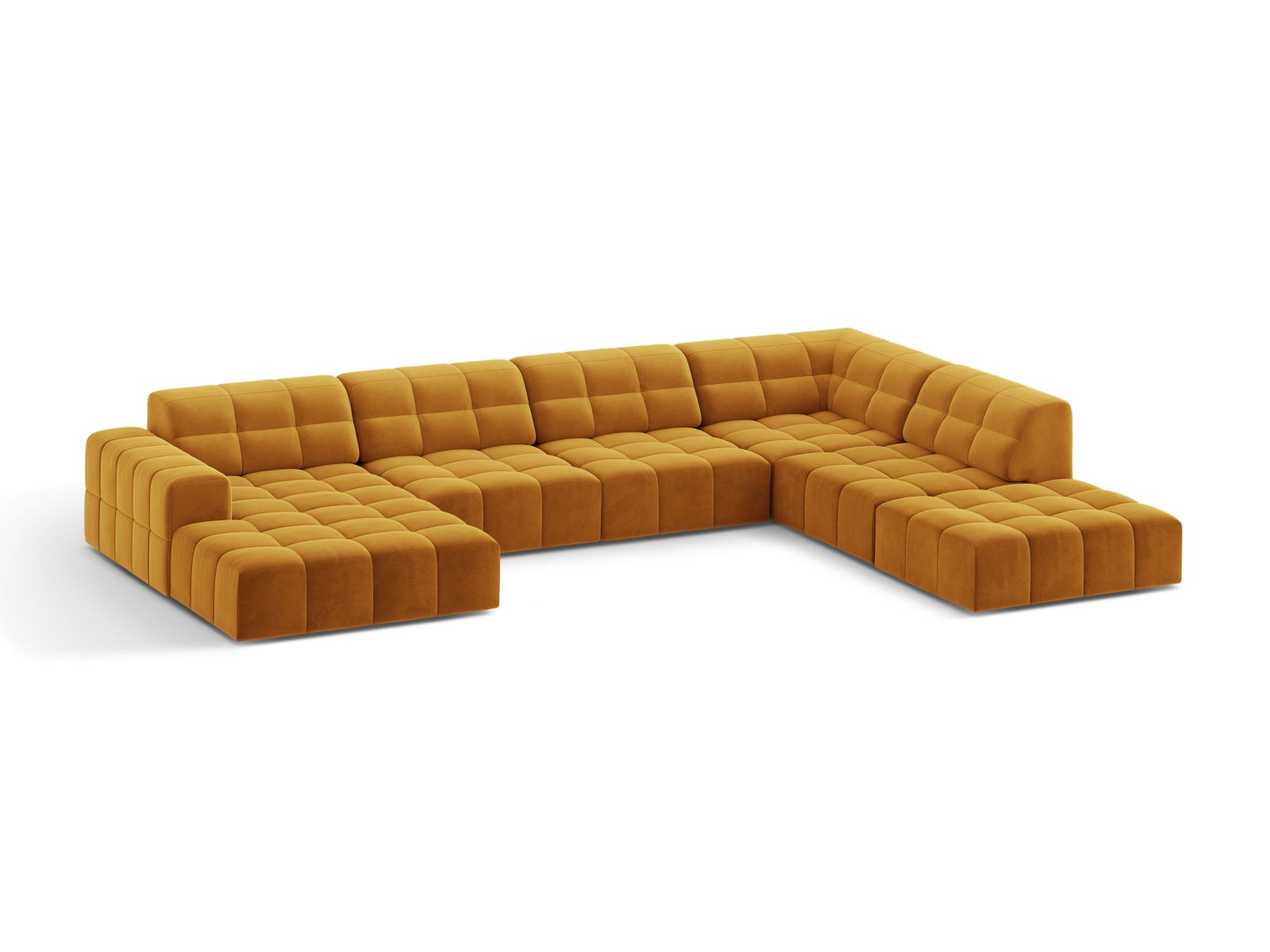 Velvet Panoramic Right Corner Sofa, "Jennifer", 7 Seats, 375x263x78