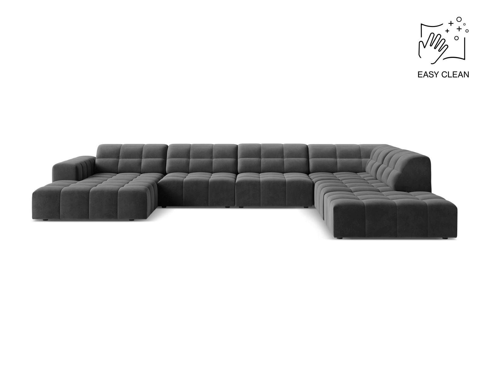 Velvet Panoramic Right Corner Sofa, "Jennifer", 7 Seats, 375x263x78