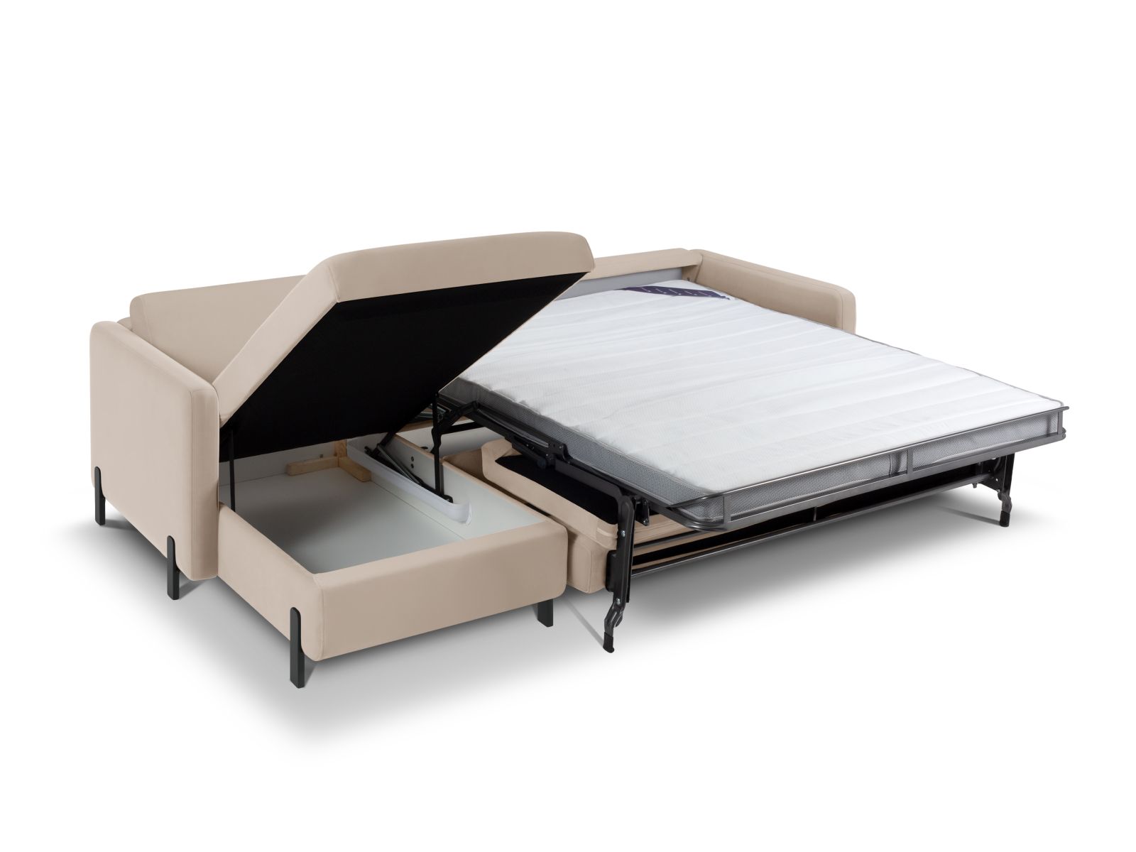 Velvet Left Corner Sofa With Bed Function, "Gloria", 5 Seats, 286x170x88