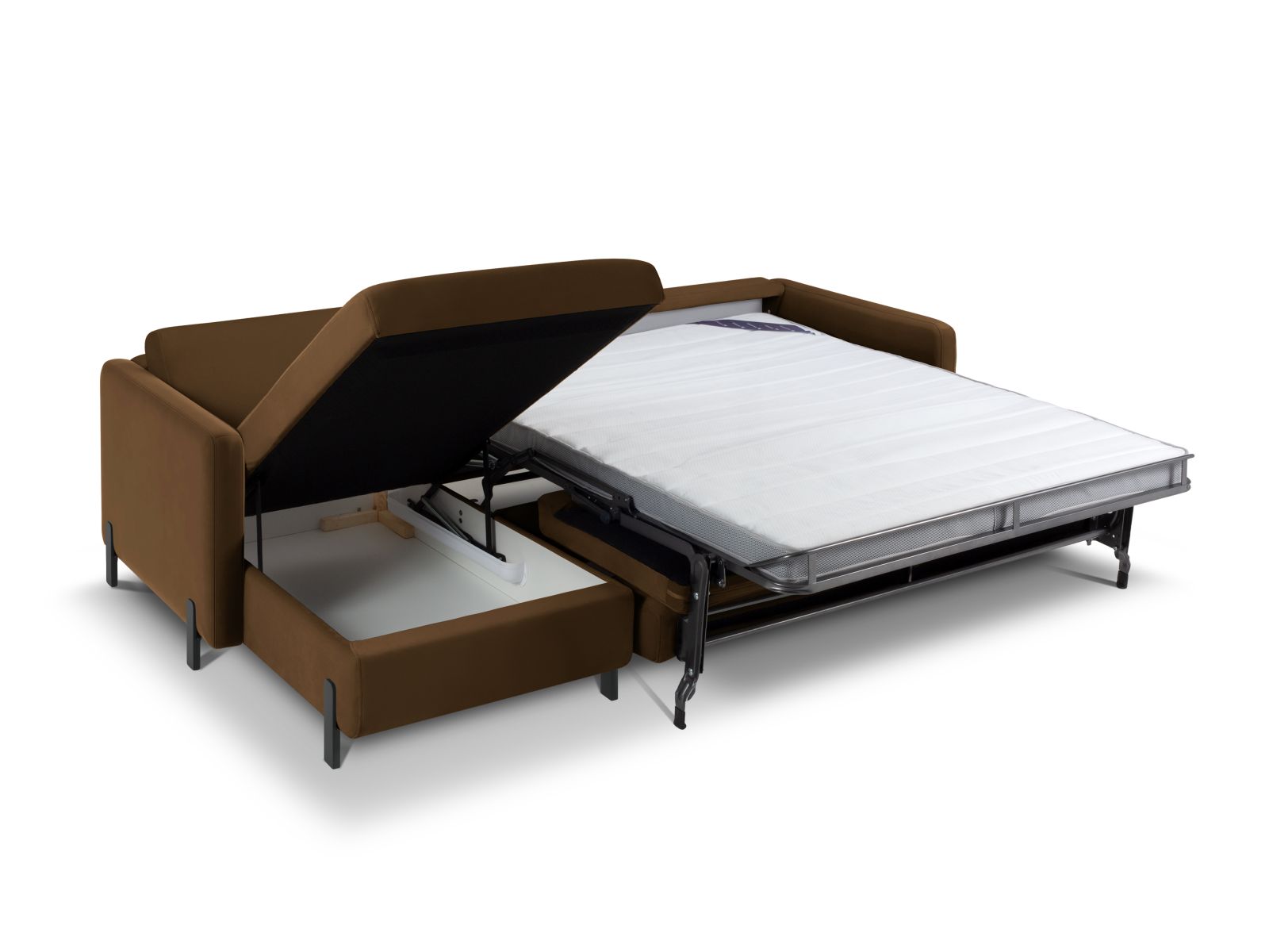 Velvet Left Corner Sofa With Bed Function, "Gloria", 5 Seats, 286x170x88