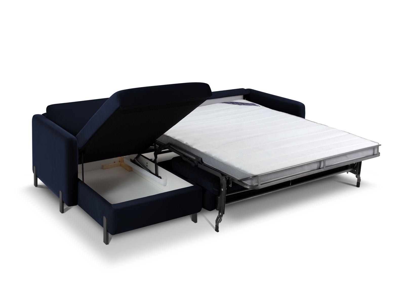 Velvet Left Corner Sofa With Bed Function, "Gloria", 5 Seats, 286x170x88