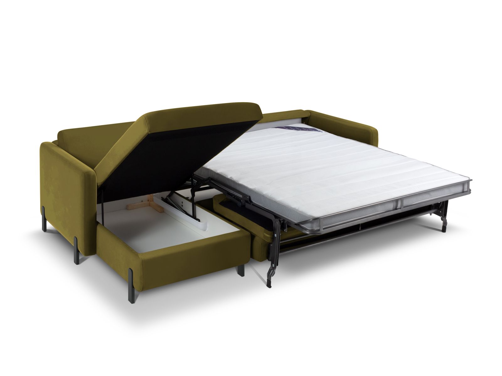 Velvet Left Corner Sofa With Bed Function, "Gloria", 5 Seats, 286x170x88