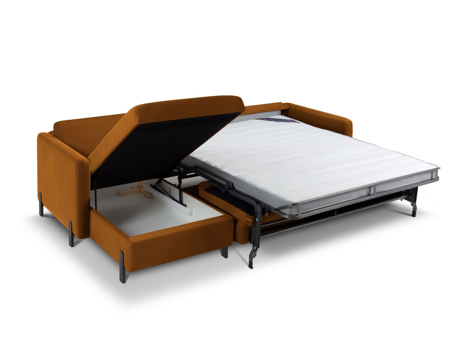Velvet Left Corner Sofa With Bed Function, "Gloria", 5 Seats, 286x170x88