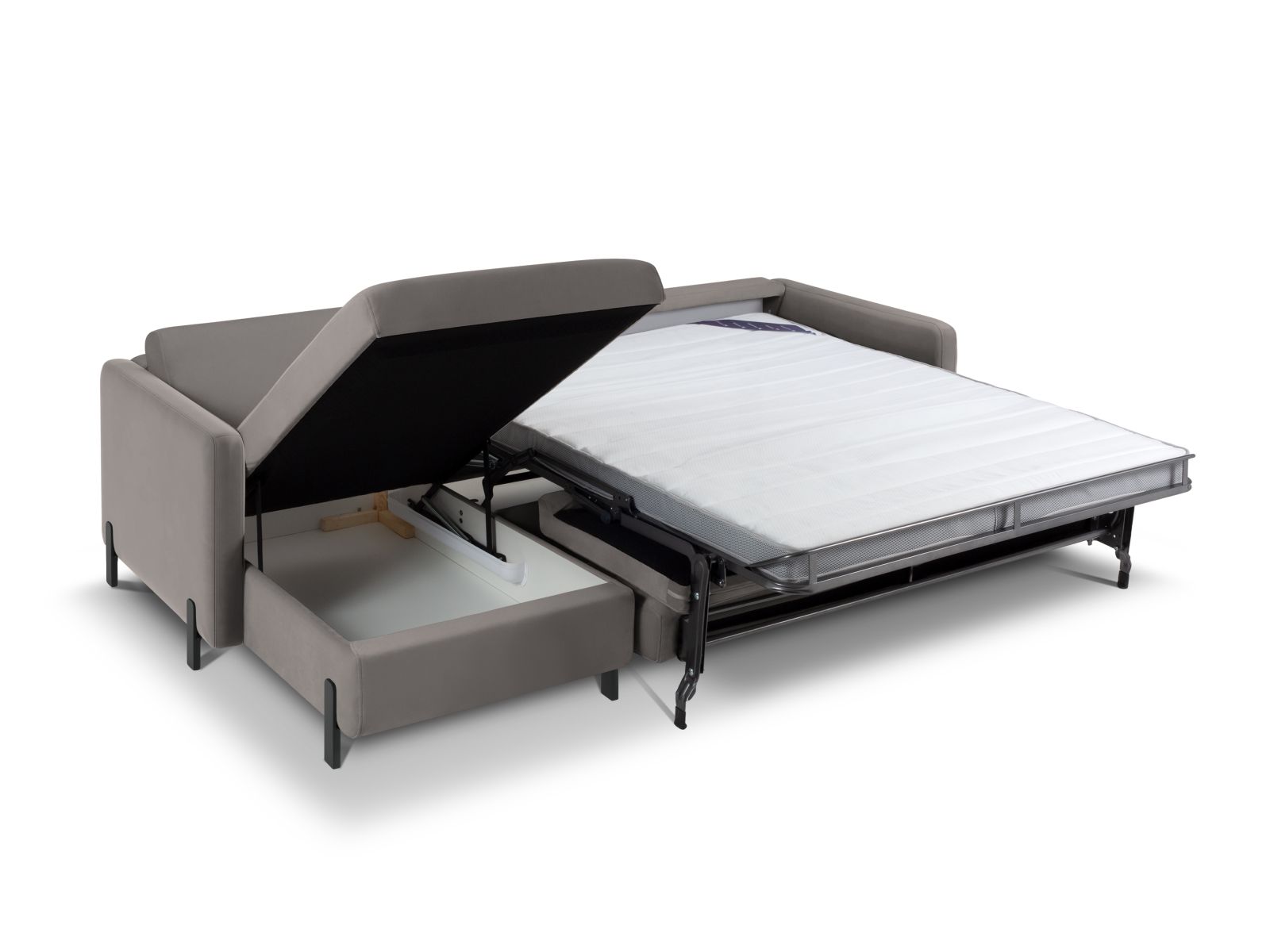 Velvet Left Corner Sofa With Bed Function, "Gloria", 5 Seats, 286x170x88