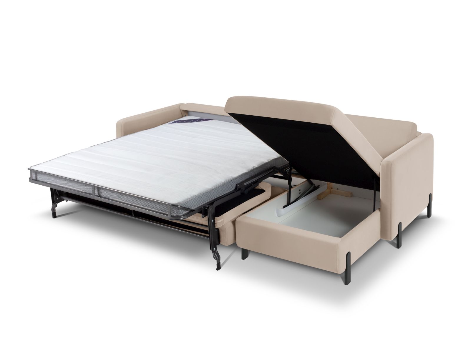 Velvet Right Corner Sofa With Bed Function, "Gloria", 5 Seats, 286x170x88