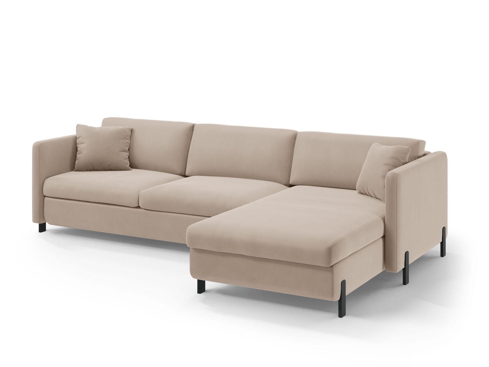 Velvet Right Corner Sofa With Bed Function, "Gloria", 5 Seats, 286x170x88