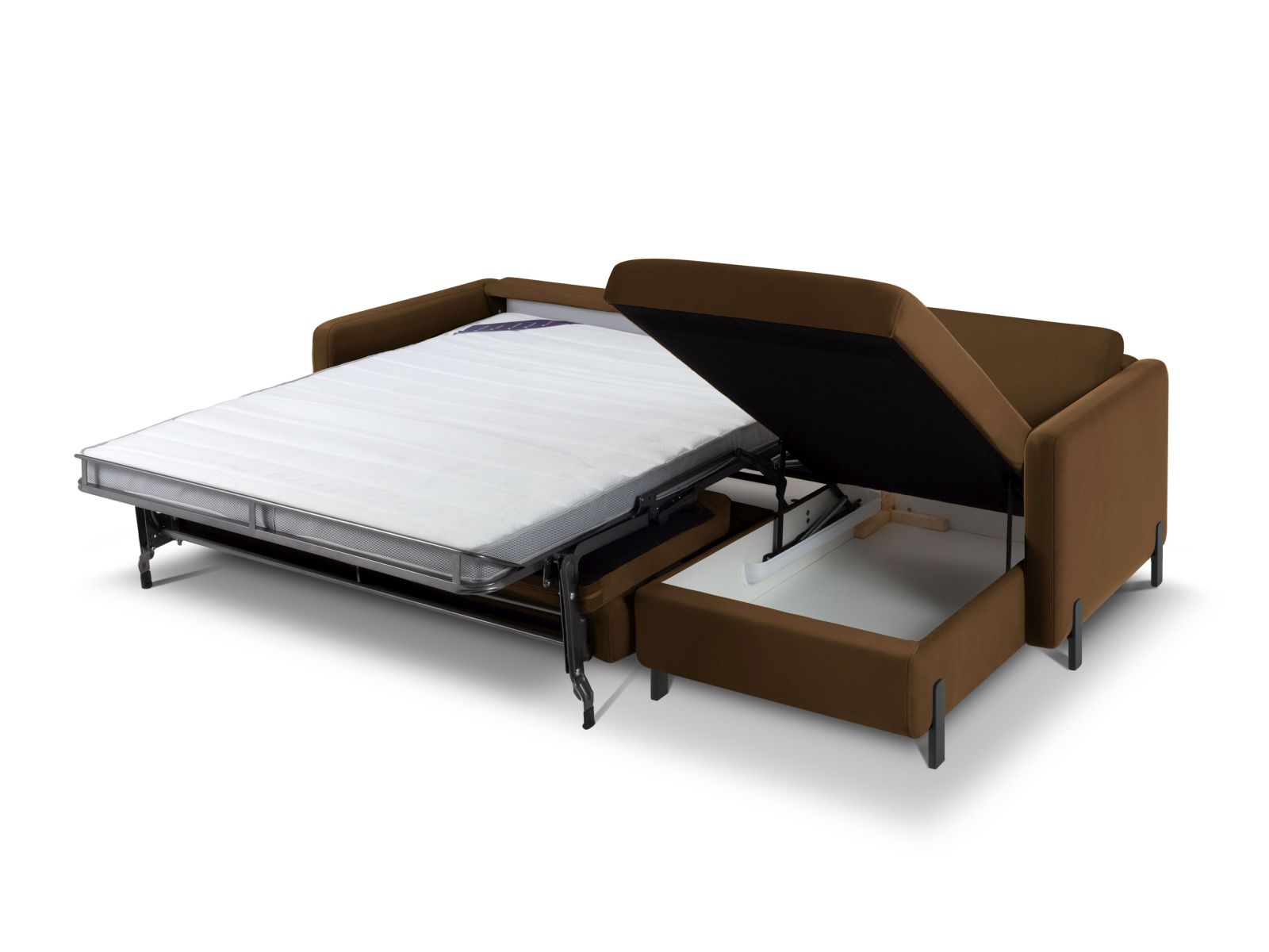 Velvet Right Corner Sofa With Bed Function, "Gloria", 5 Seats, 286x170x88