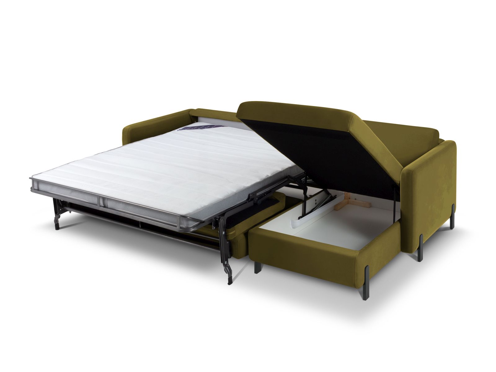 Velvet Right Corner Sofa With Bed Function, "Gloria", 5 Seats, 286x170x88