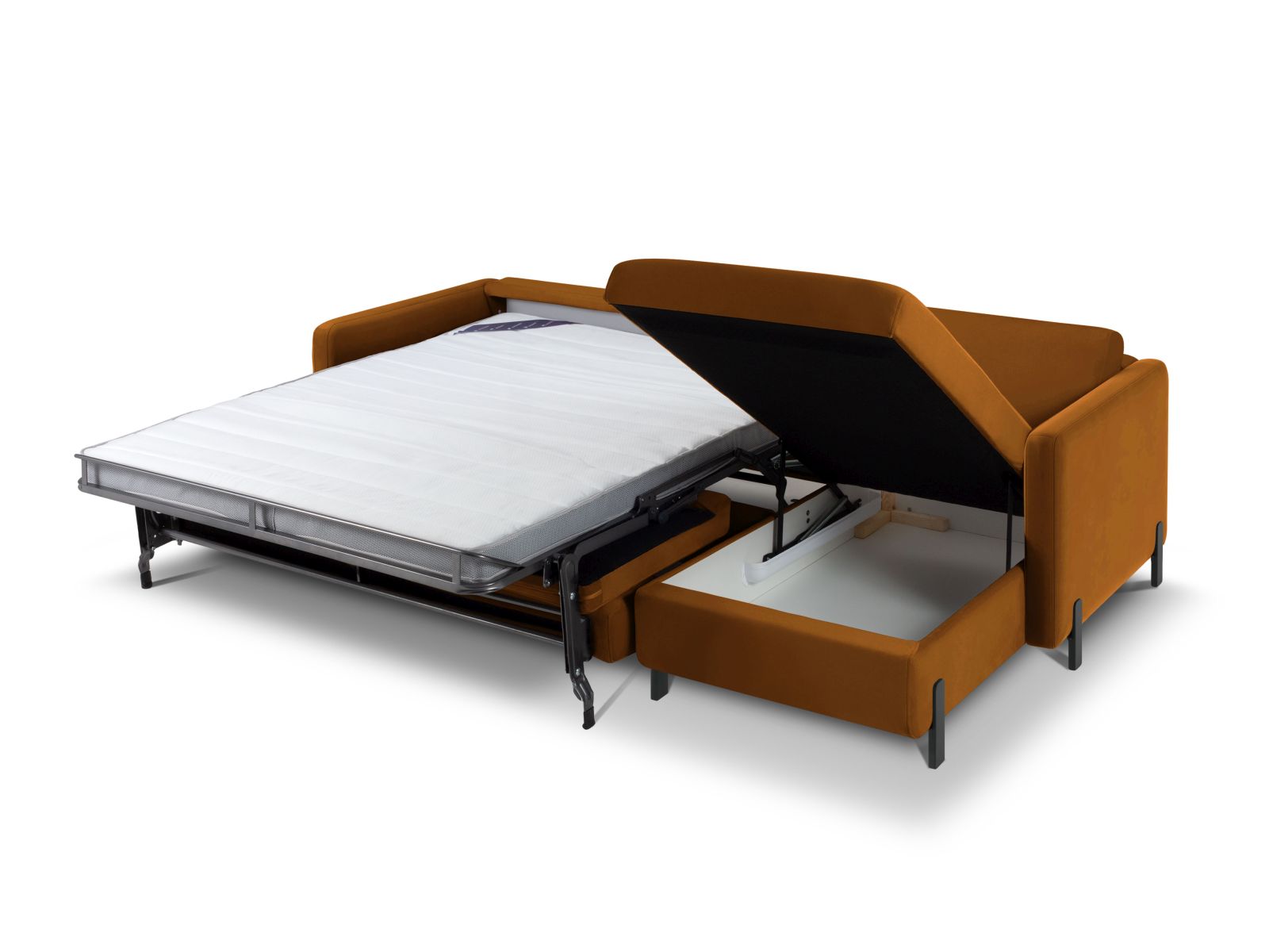 Velvet Right Corner Sofa With Bed Function, "Gloria", 5 Seats, 286x170x88
