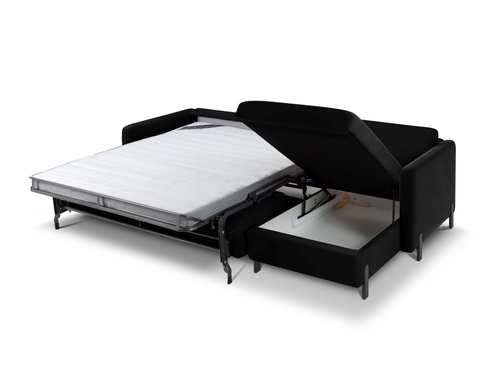 Velvet Right Corner Sofa With Bed Function, "Gloria", 5 Seats, 286x170x88