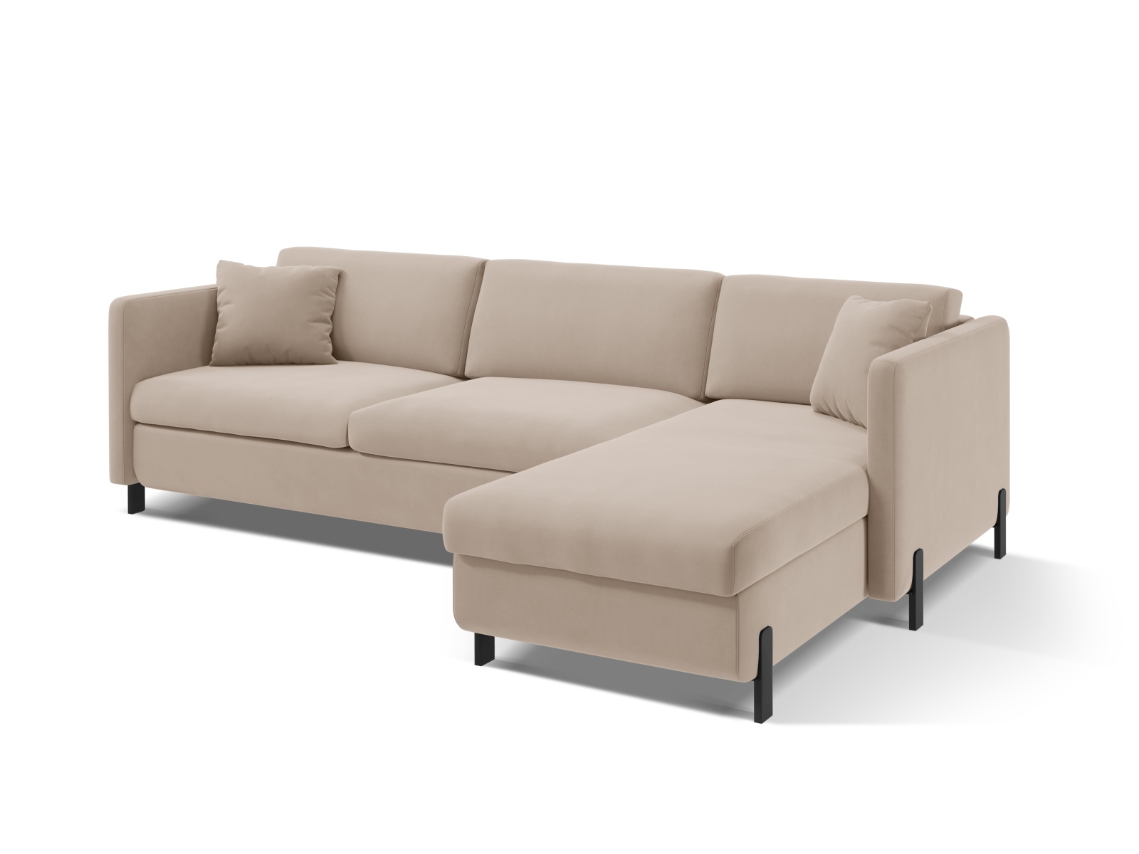 Velvet Right Corner Sofa With Bed Function, "Gloria", 4 Seats, 266x170x88