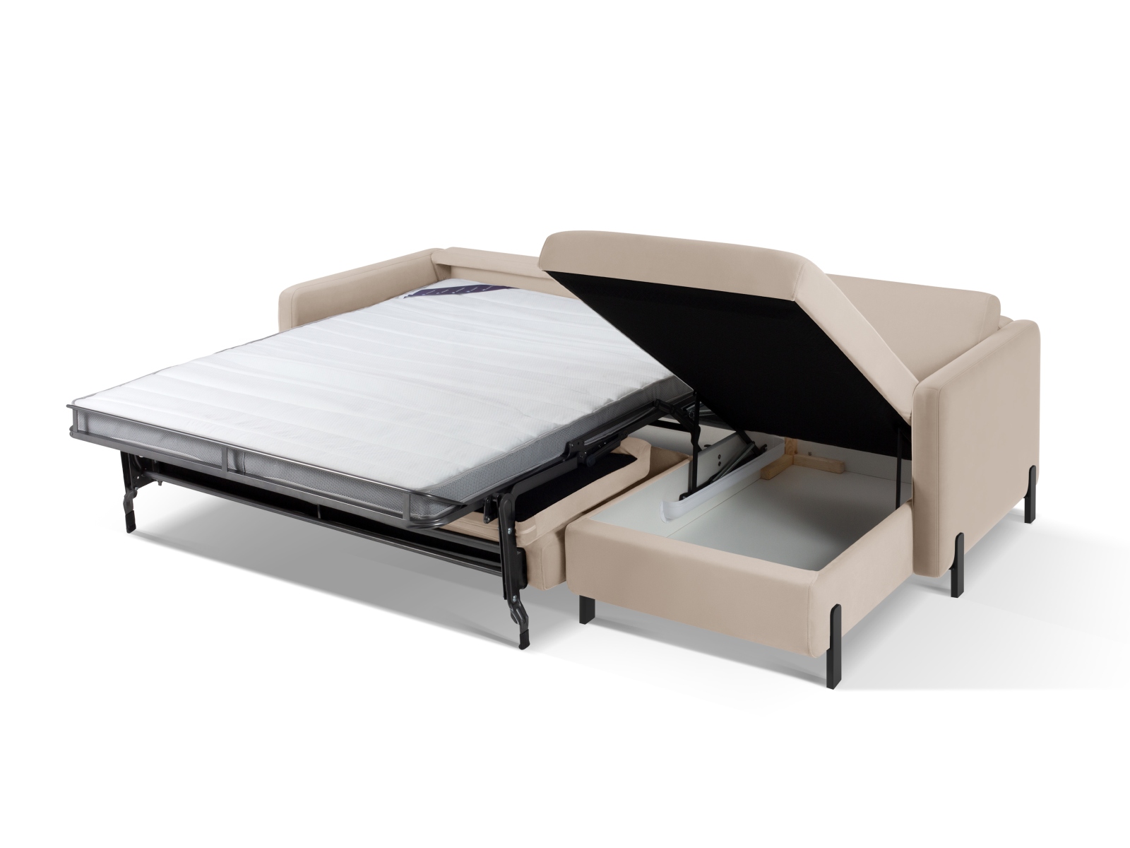 Velvet Right Corner Sofa With Bed Function, "Gloria", 4 Seats, 266x170x88
