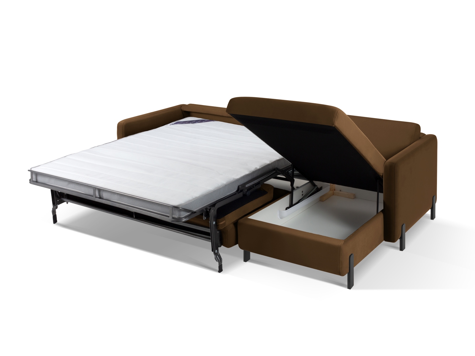 Velvet Right Corner Sofa With Bed Function, "Gloria", 4 Seats, 266x170x88