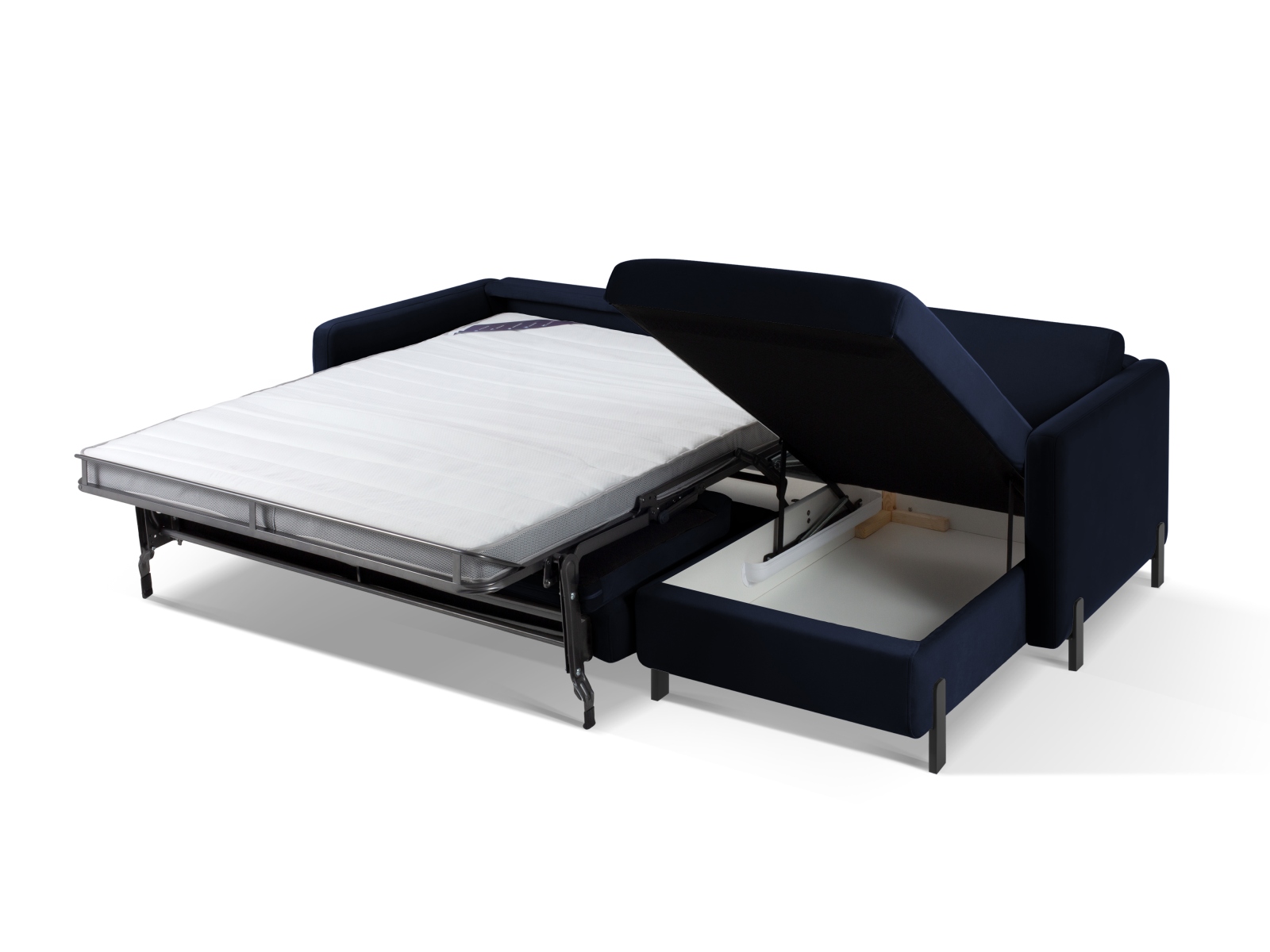 Velvet Right Corner Sofa With Bed Function, "Gloria", 4 Seats, 266x170x88