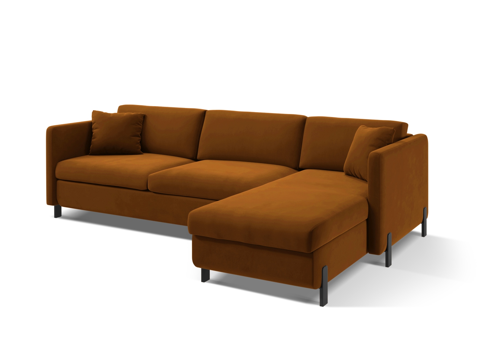 Velvet Right Corner Sofa With Bed Function, "Gloria", 4 Seats, 266x170x88
