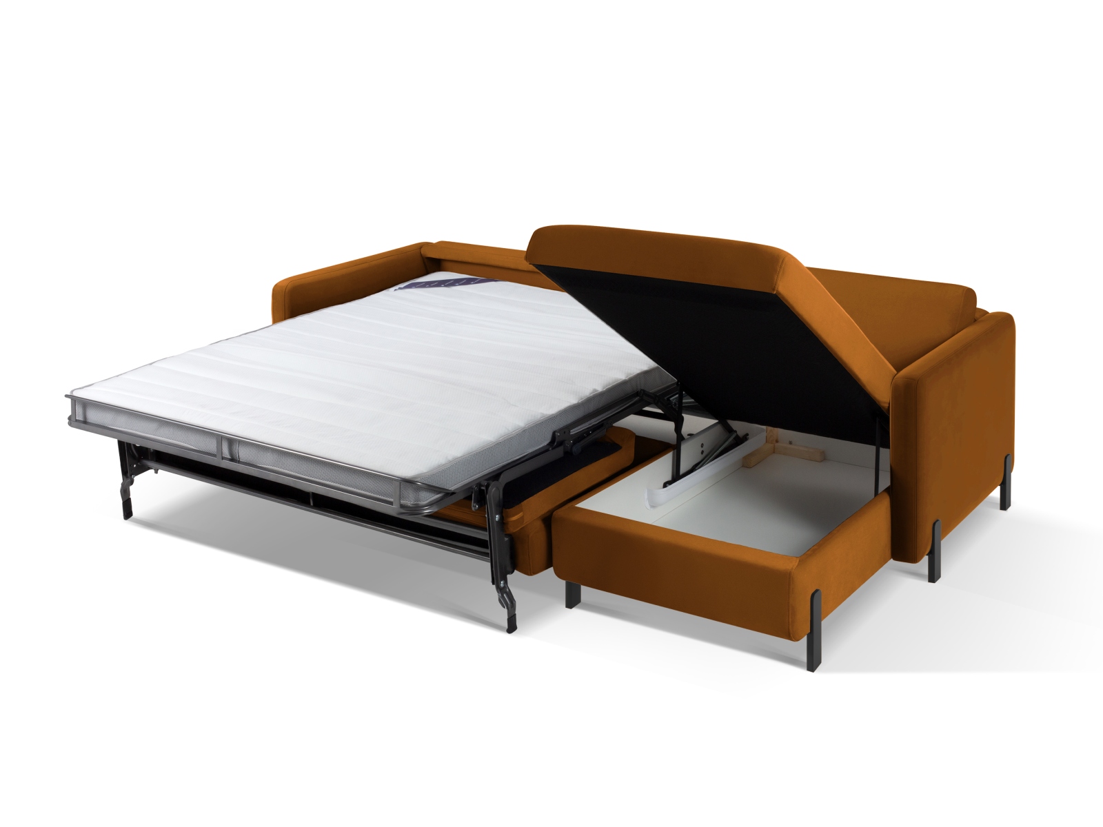Velvet Right Corner Sofa With Bed Function, "Gloria", 4 Seats, 266x170x88